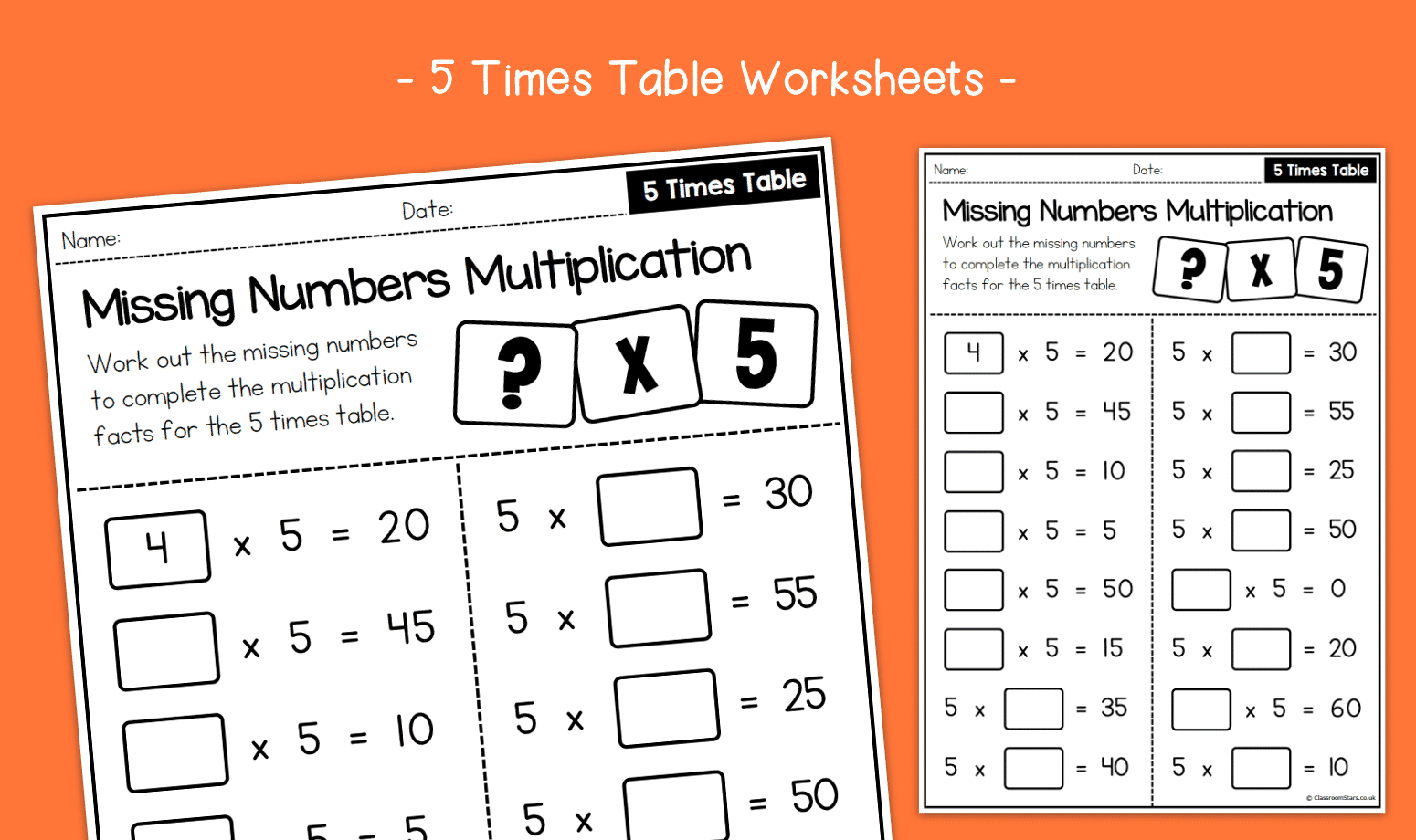 Missing Numbers Multiplication 5 Times Table Activity Worksheets KS1 Multiplication Primary Maths Missing Numbers Multiplication 5 Times Table Activity Worksheets KS1 Multiplication Primary Maths