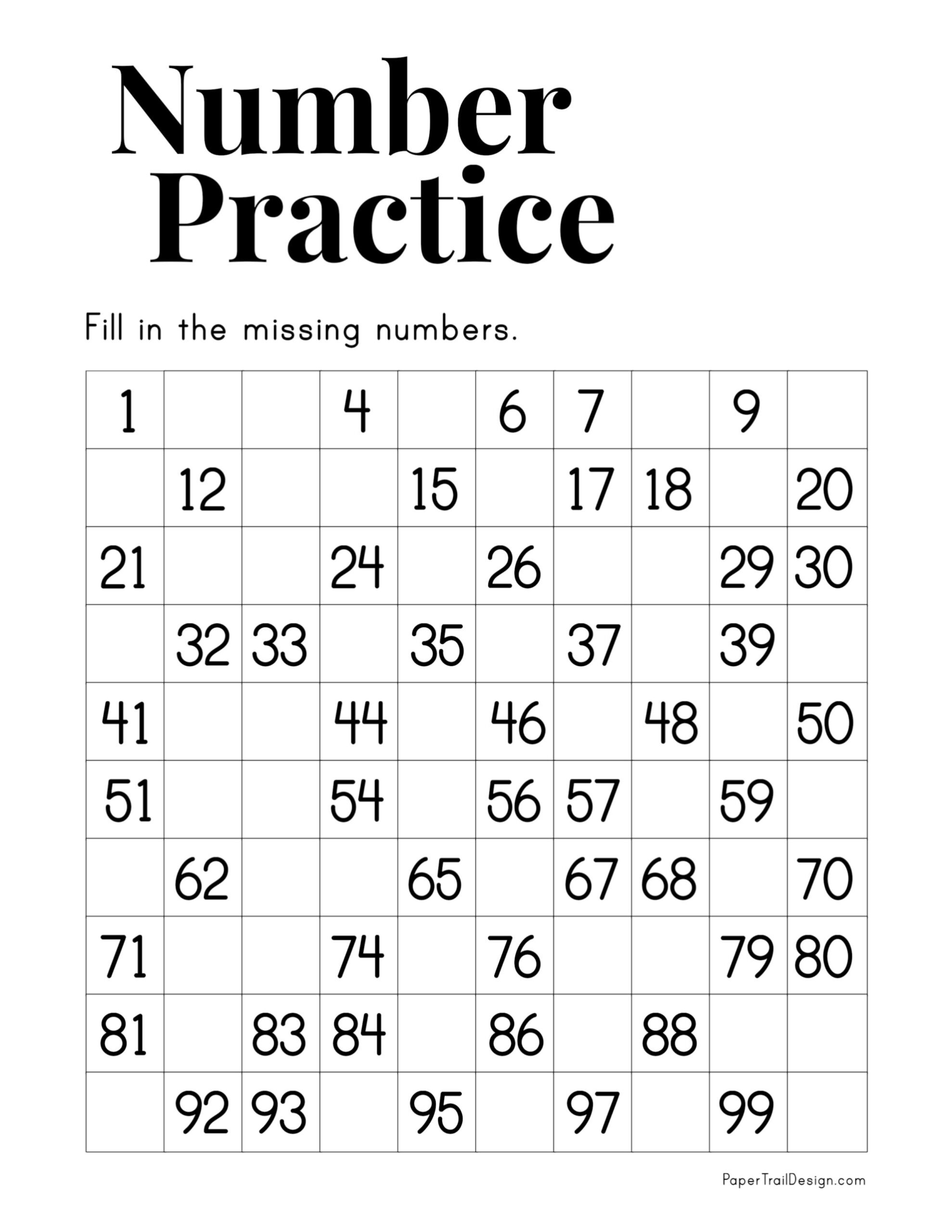 Missing Number Chart 1 100