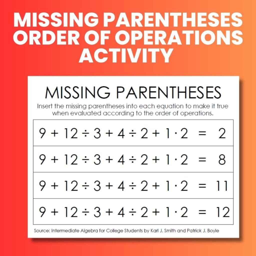 Missing Parentheses An Order Of Operations Activity Math Love Missing Parentheses An Order Of Operations Activity Math Love