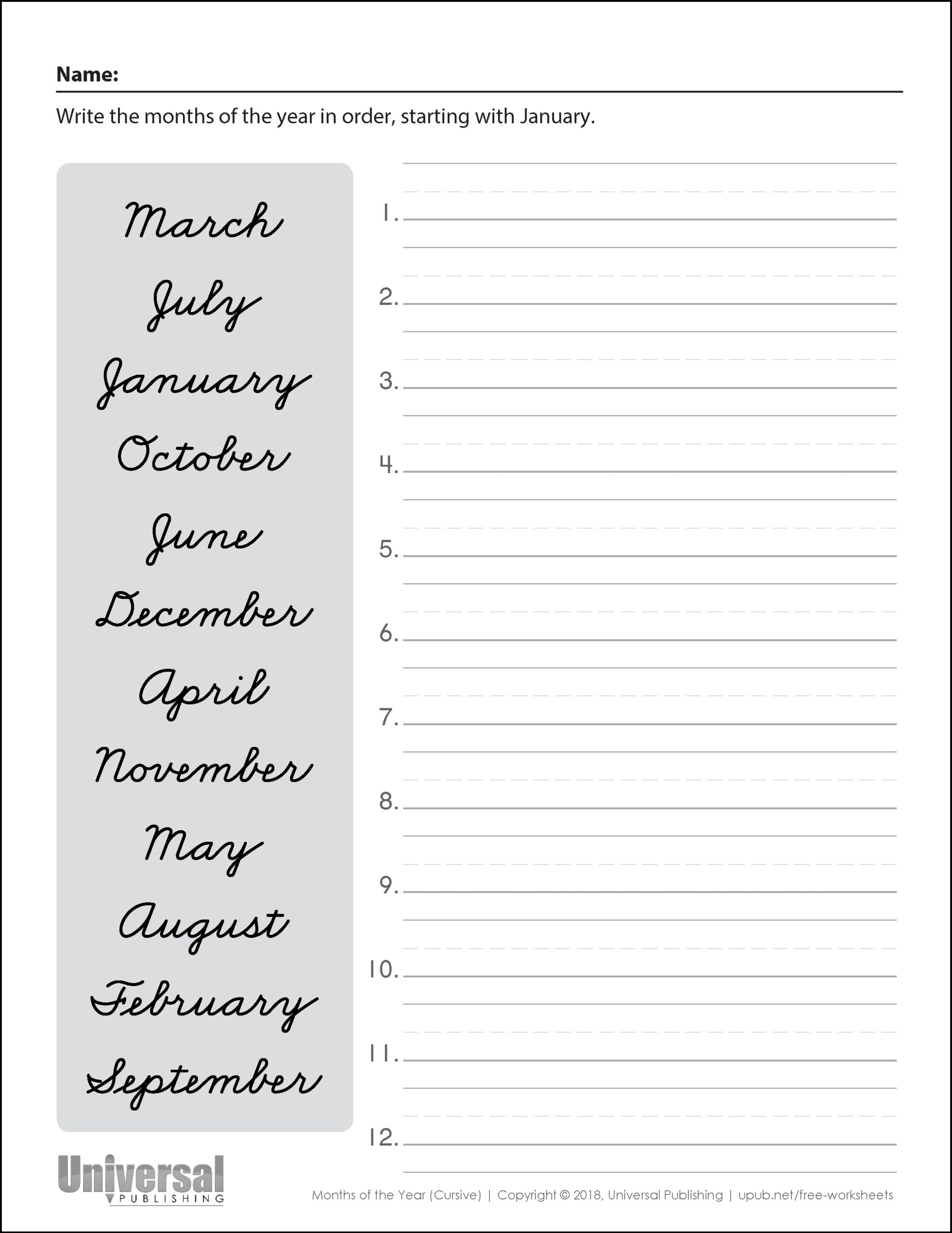 Months Of The Year Cursive Writing Practice Worksheet For 3rd Worksheets Library