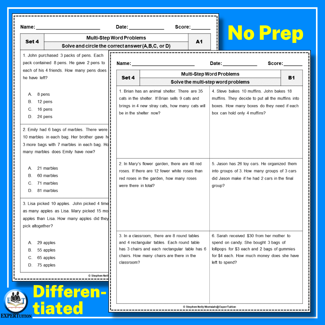 Multi Step Word Problems Worksheets Set 4 ExperTuition Multi Step Word Problems Worksheets Set 4 ExperTuition