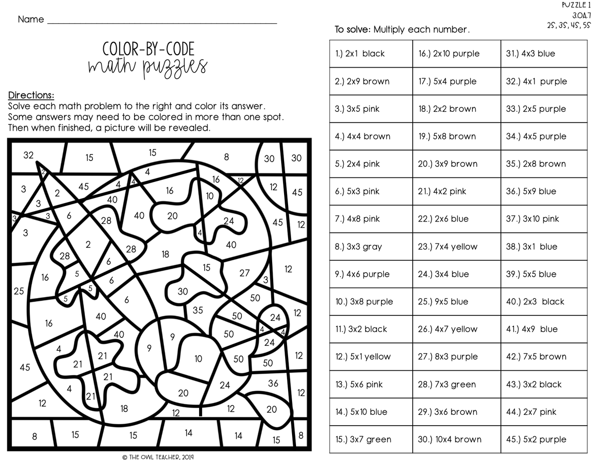 Multiplication Color By Number Multiplication Fact Fluency Activity Classful