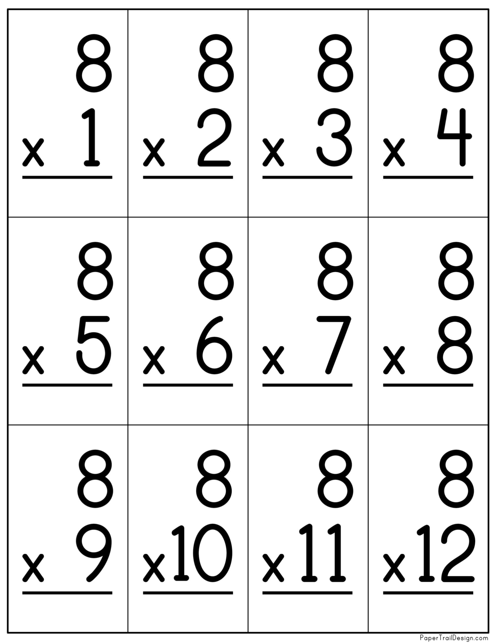 Multiplication Flash Cards 8 Times Table Free Memozor