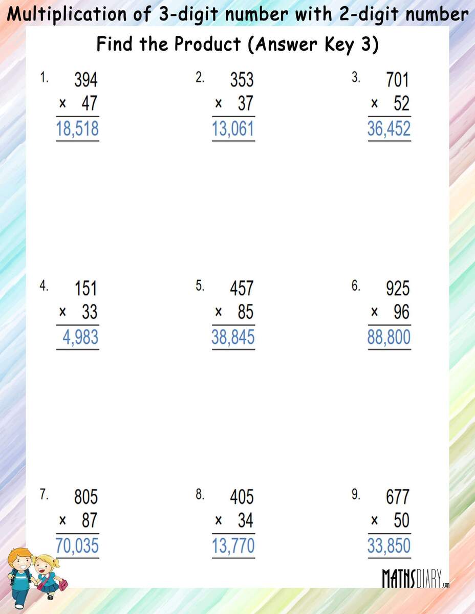 Multiplication Of 3 Digit Number With 2 Digit Number Worksheets Math Worksheets MathsDiary