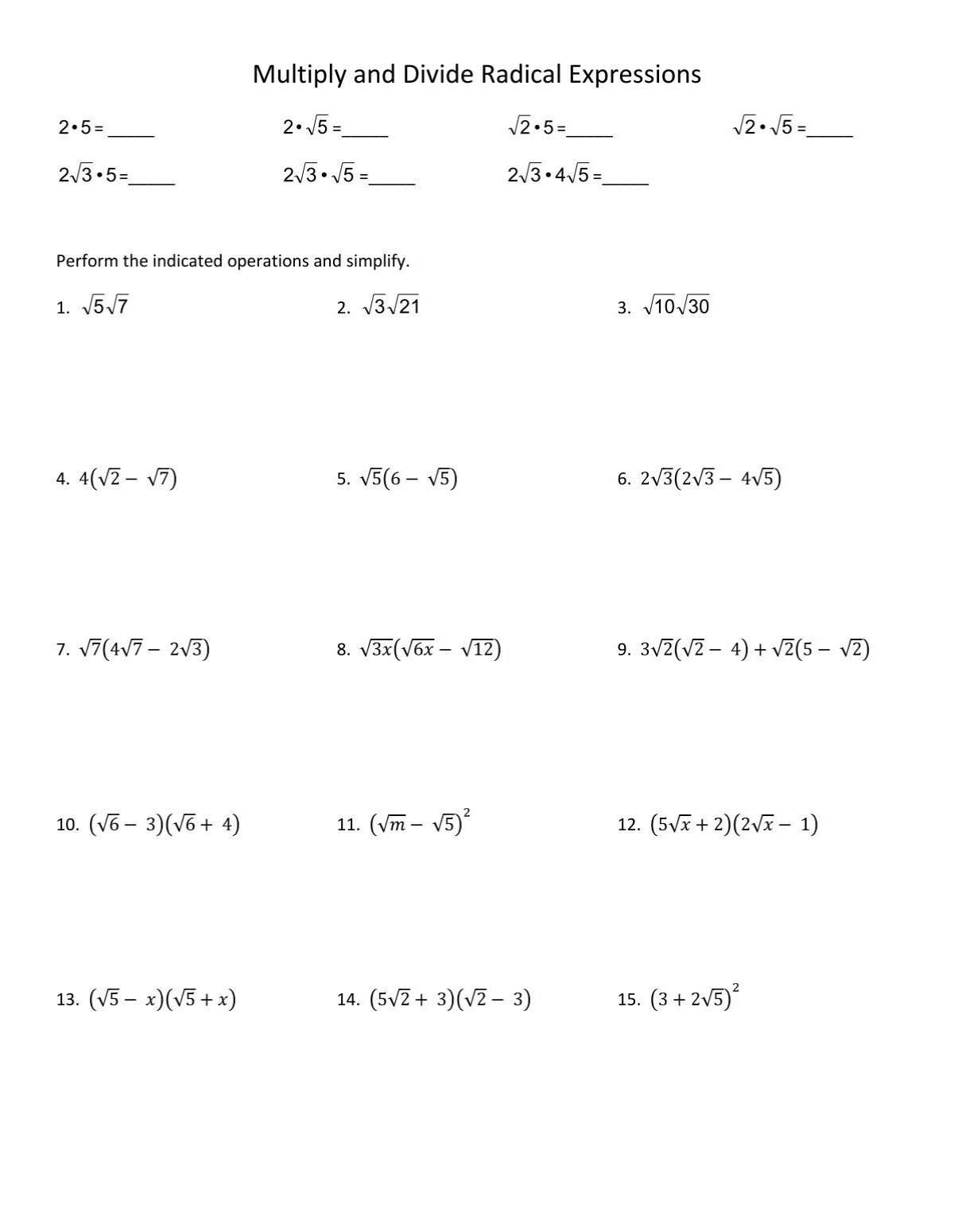 Multiply And Divide Radical Expressions