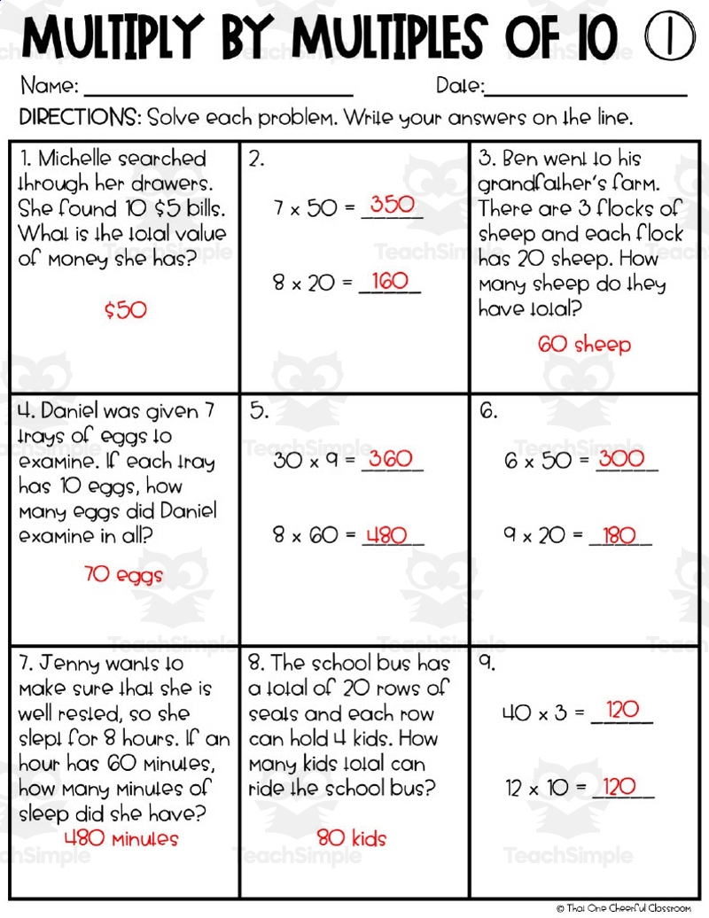 Multiply By Multiples Of 10 Homework Worksheets By Teach Simple