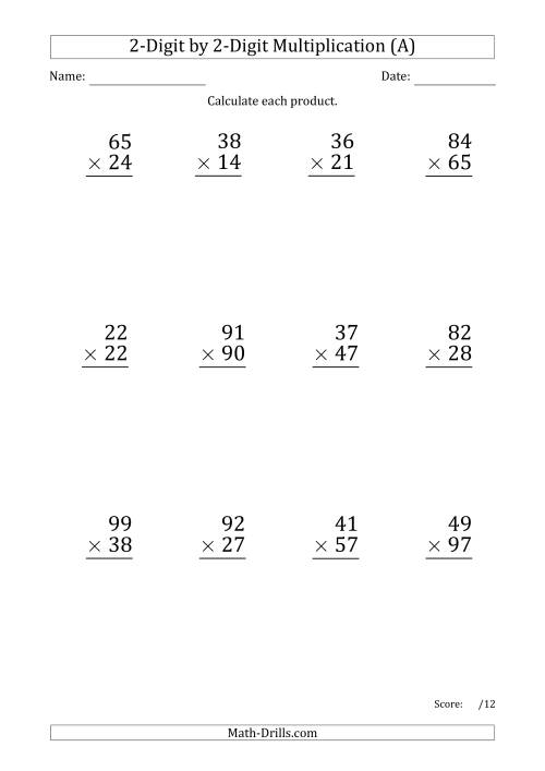 Multiplying 2 Digit By 2 Digit Numbers Large Print With Period Separated Thousands A Multiplying 2 Digit By 2 Digit Numbers Large Print With Period Separated Thousands A