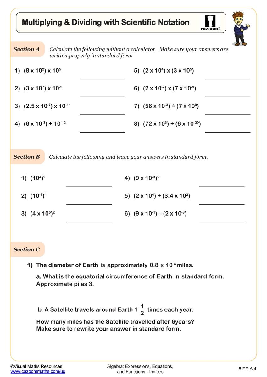 Multiplying And Dividing With Scientific Notation Worksheet Fun And Engaging 8th Grade PDF Worksheets Cazoom Math
