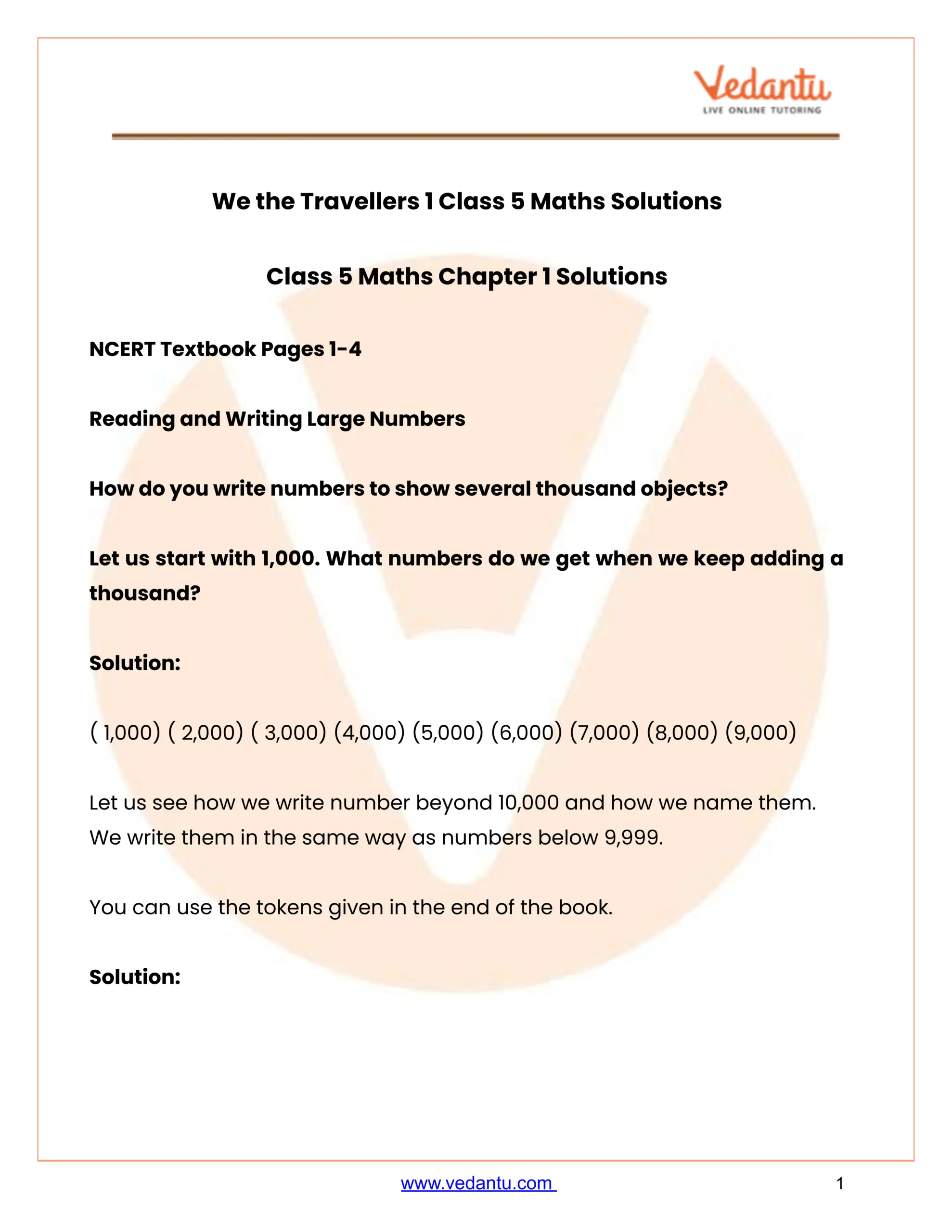 NCERT Solutions Class 5 Maths Chapter 1 The Travellers I