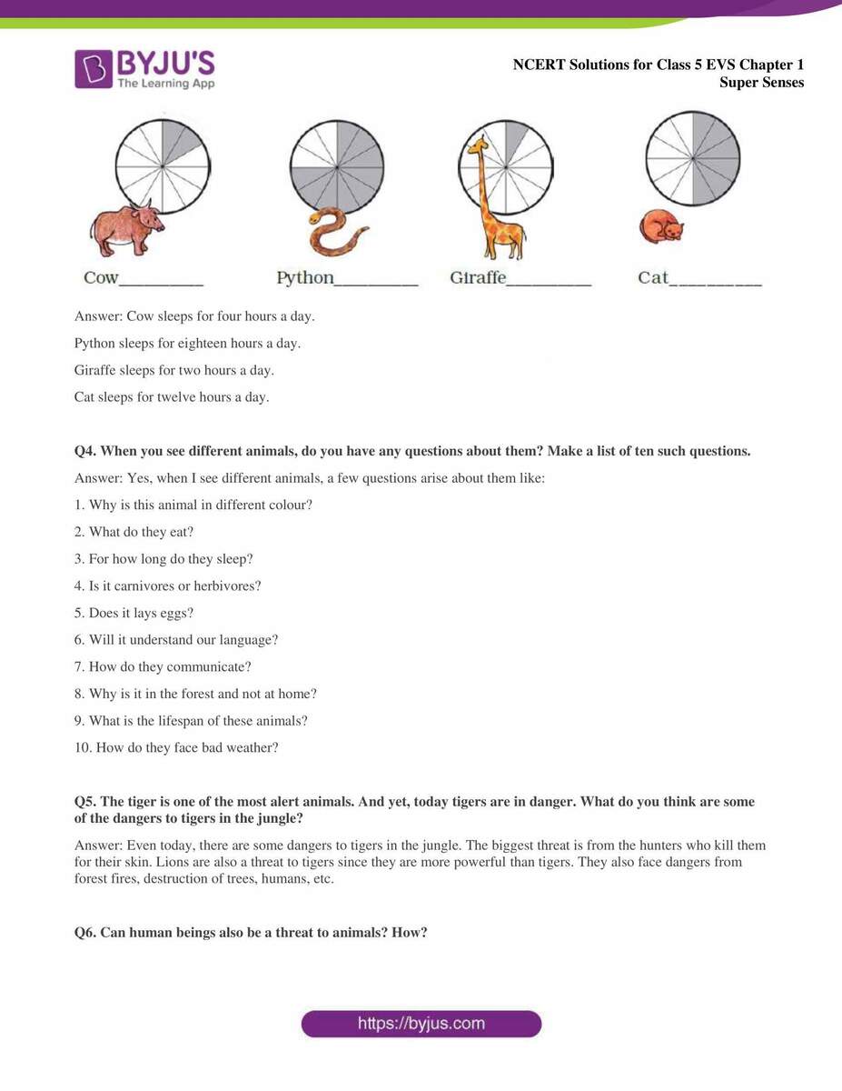 NCERT Solutions For Class 5 EVS Chapter 1 Super Senses NCERT Solutions For Class 5 EVS Chapter 1 Super Senses