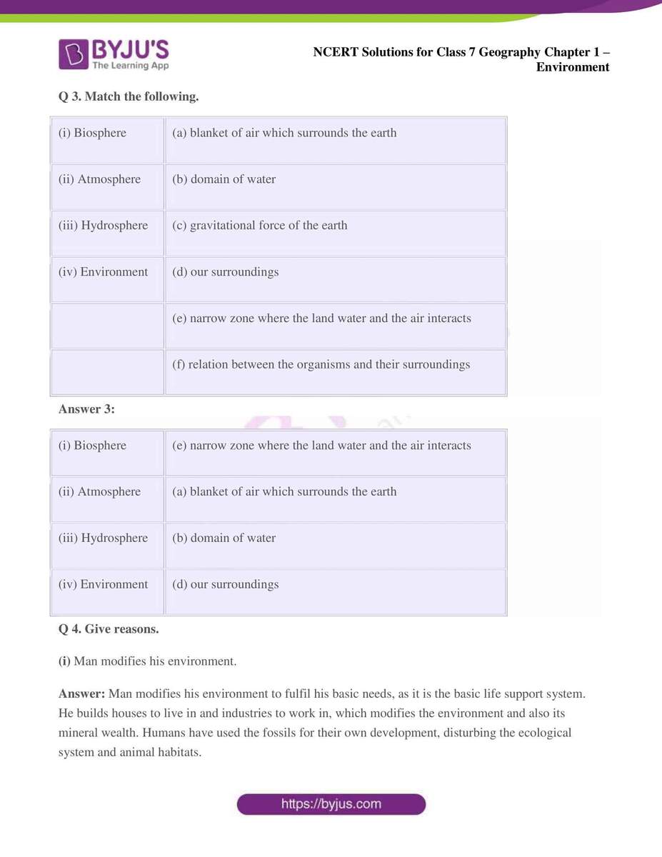 NCERT Solutions For Class 7 Geography Social Science Chapter 1 Environment