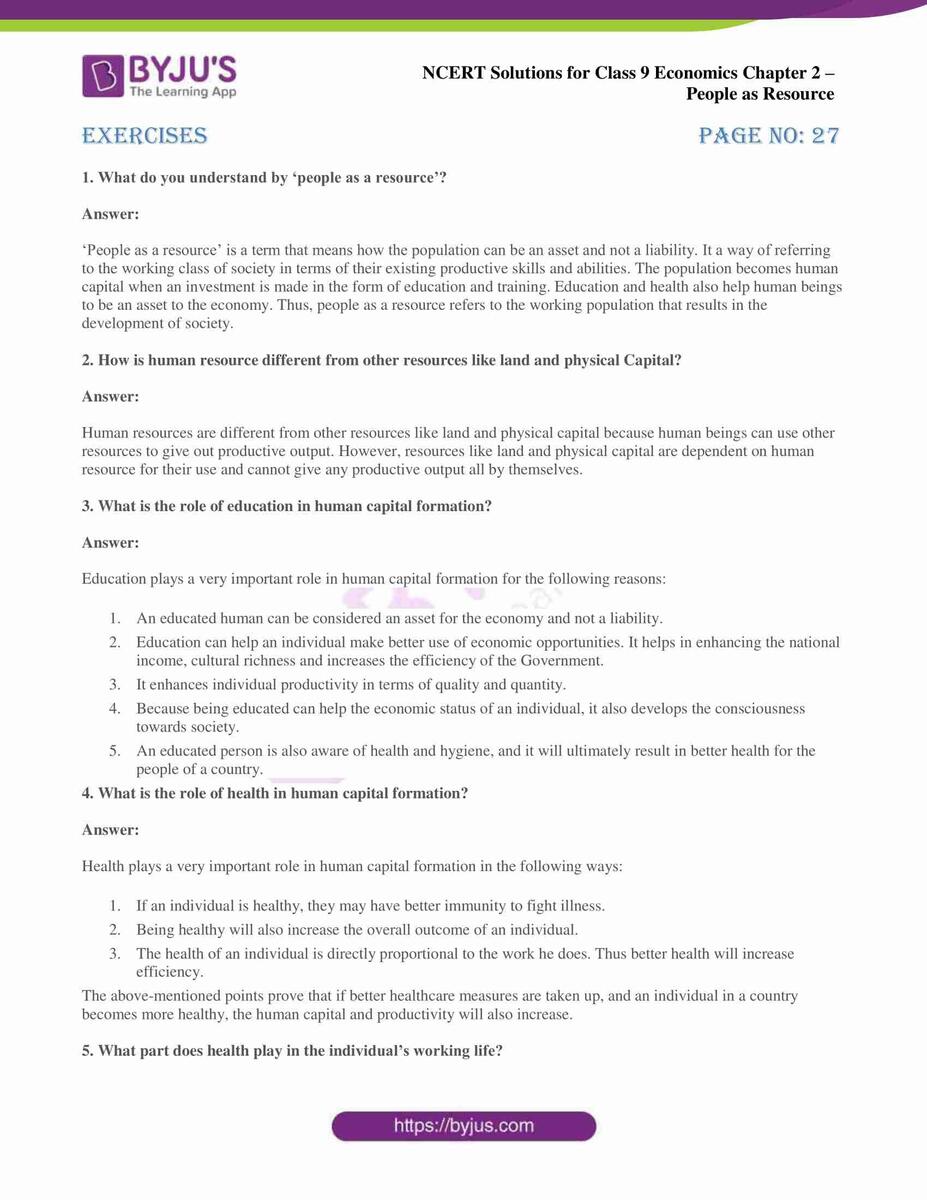 NCERT Solutions For Class 9 Economics Chapter 2 People As Resource NCERT Solutions For Class 9 Economics Chapter 2 People As Resource