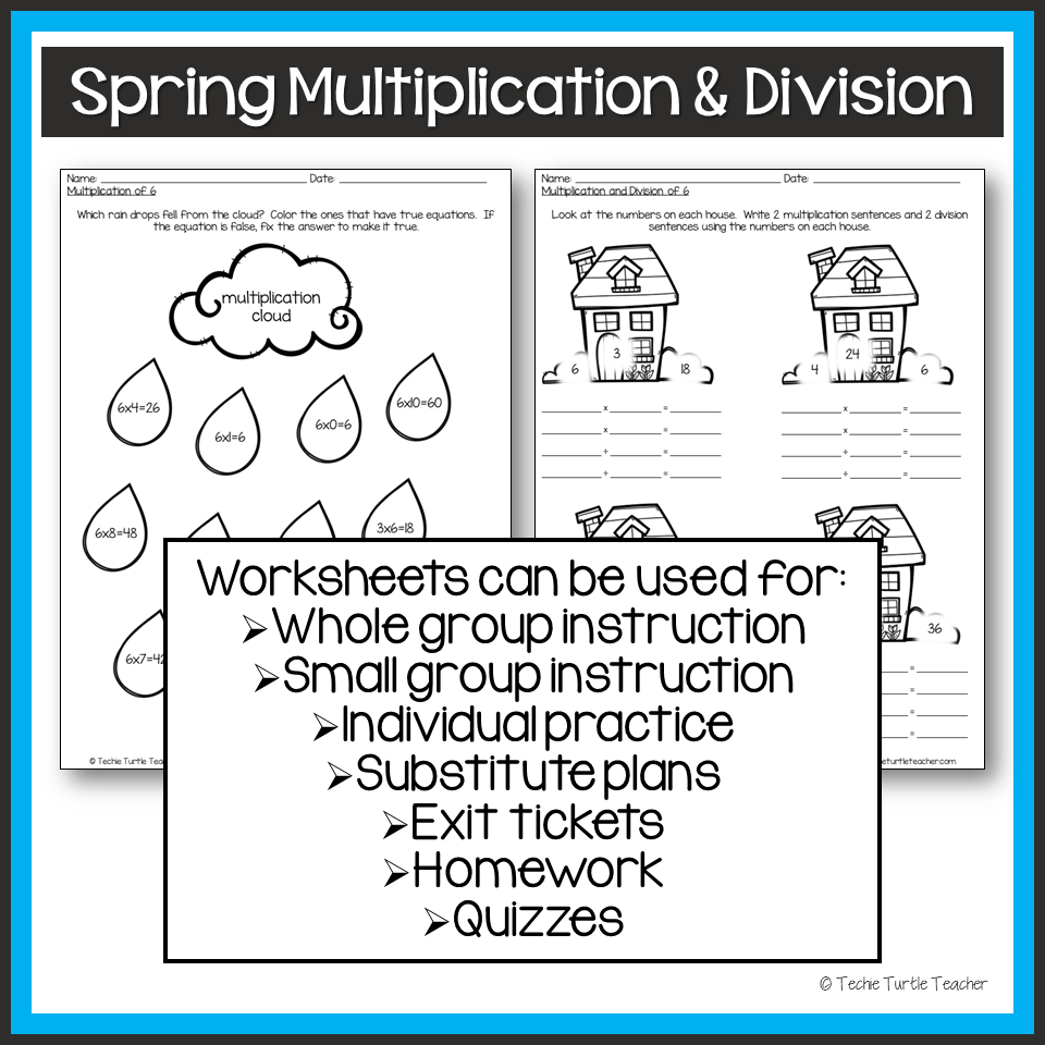 No Prep Multiplication And Division Practice Worksheets 6s Facts Spring Theme Made By Teachers Spring 4 Digit By 1 Digit Multiplication Division Missing Numbers Worksheets Made By Teachers
