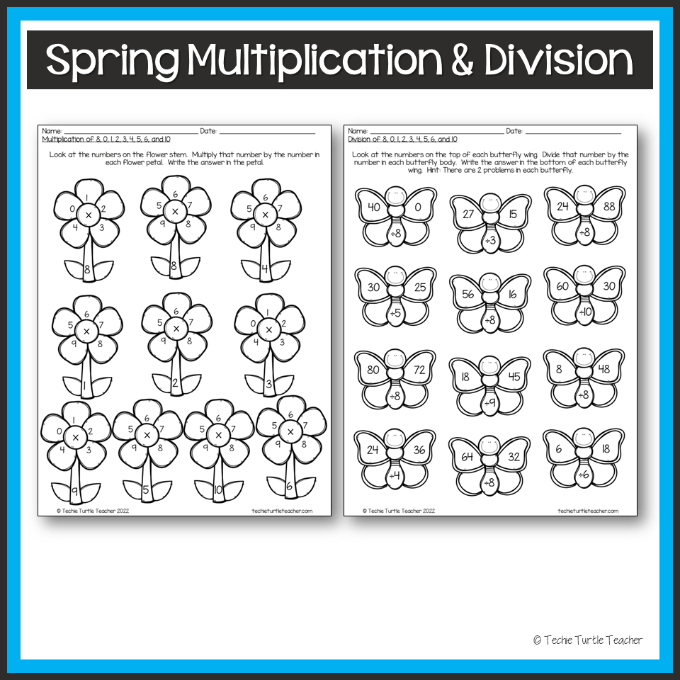 No Prep Multiplication And Division Practice Worksheets 8s Facts Spring Theme Classful
