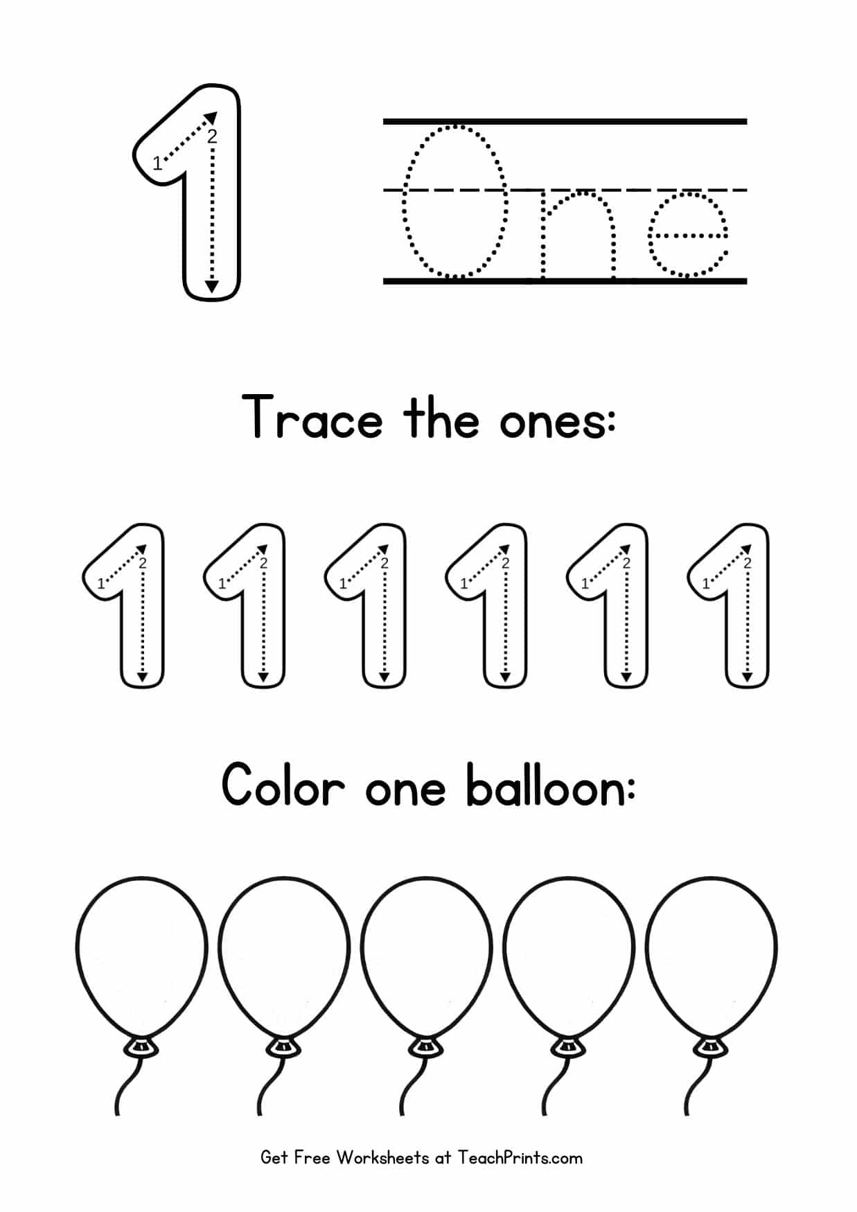 Number 1 Tracing Worksheets Free Printables Teach Prints Tracing Number 1 Worksheet For Kindergarten And Preschool Kids For Educational Practice In A Printable Page Stock Vector Image Art Alamy
