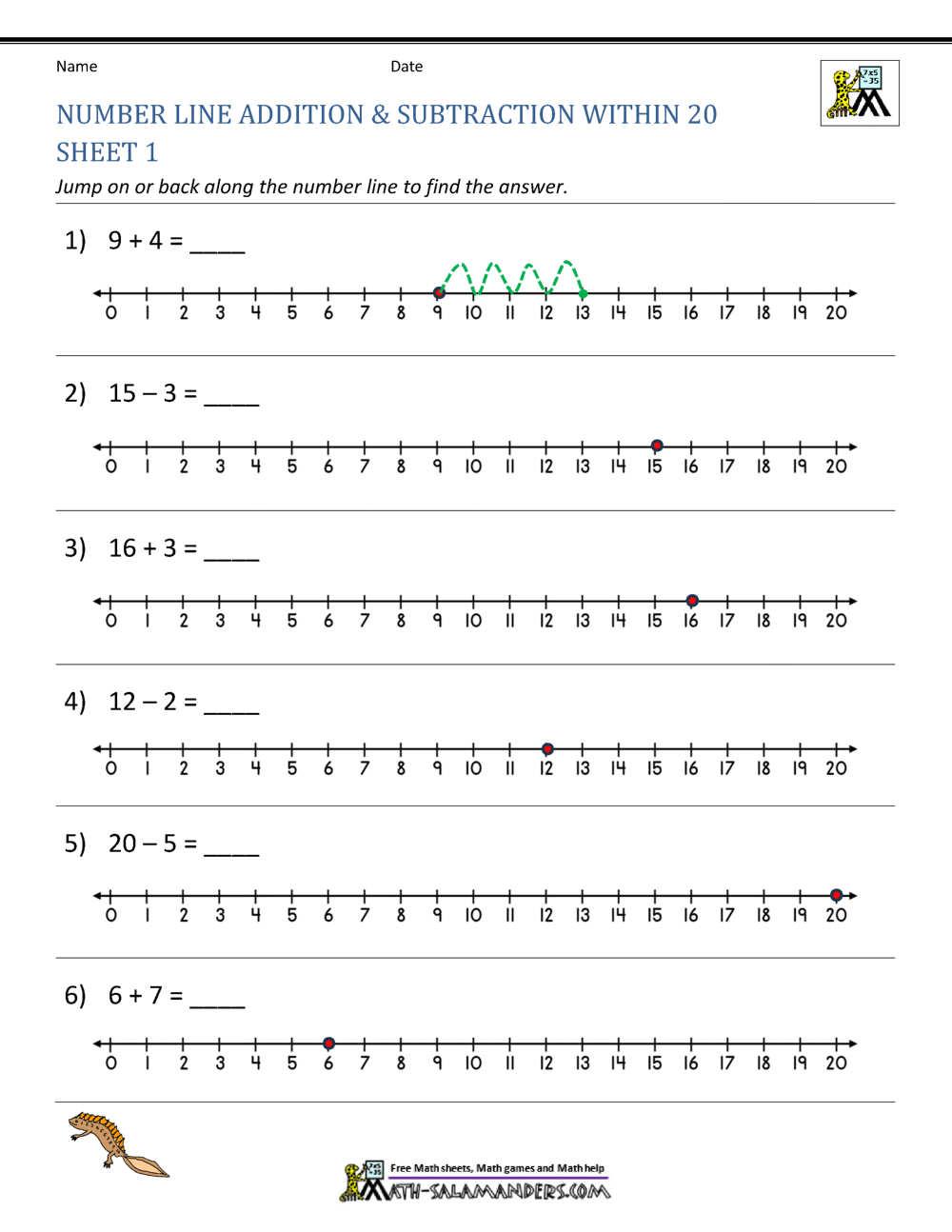 Number Line Addition And Subtraction Worksheets