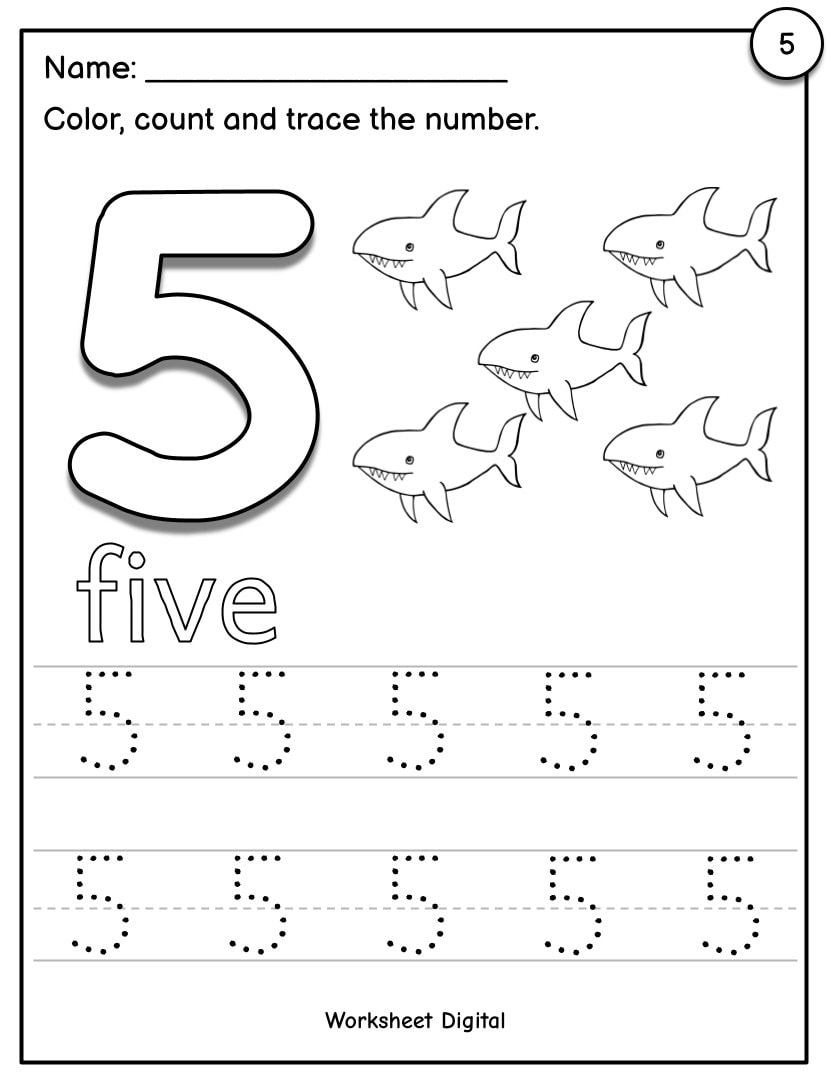 Number 5 Tracing Worksheets Free Printables Teach Prints