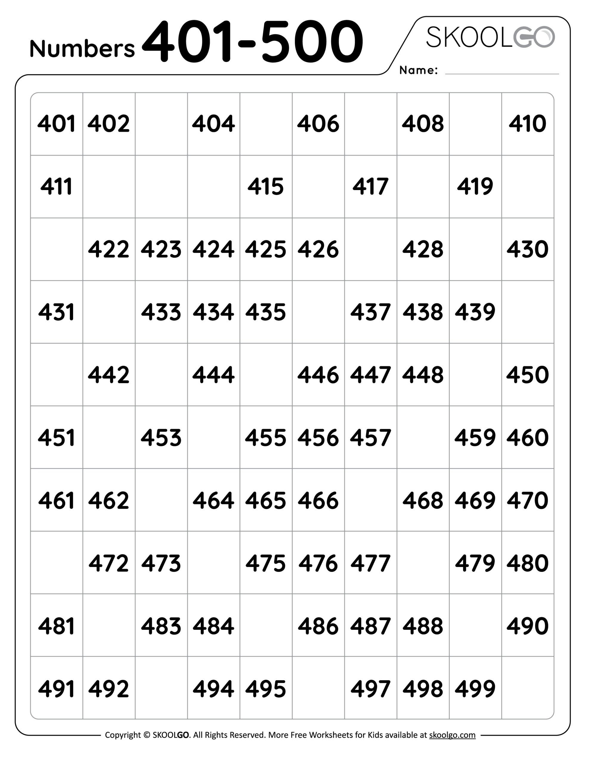 Numbers 401 To 500 Free Worksheet For Kids SKOOLGO Numbers 401 To 500 Free Worksheet For Kids SKOOLGO