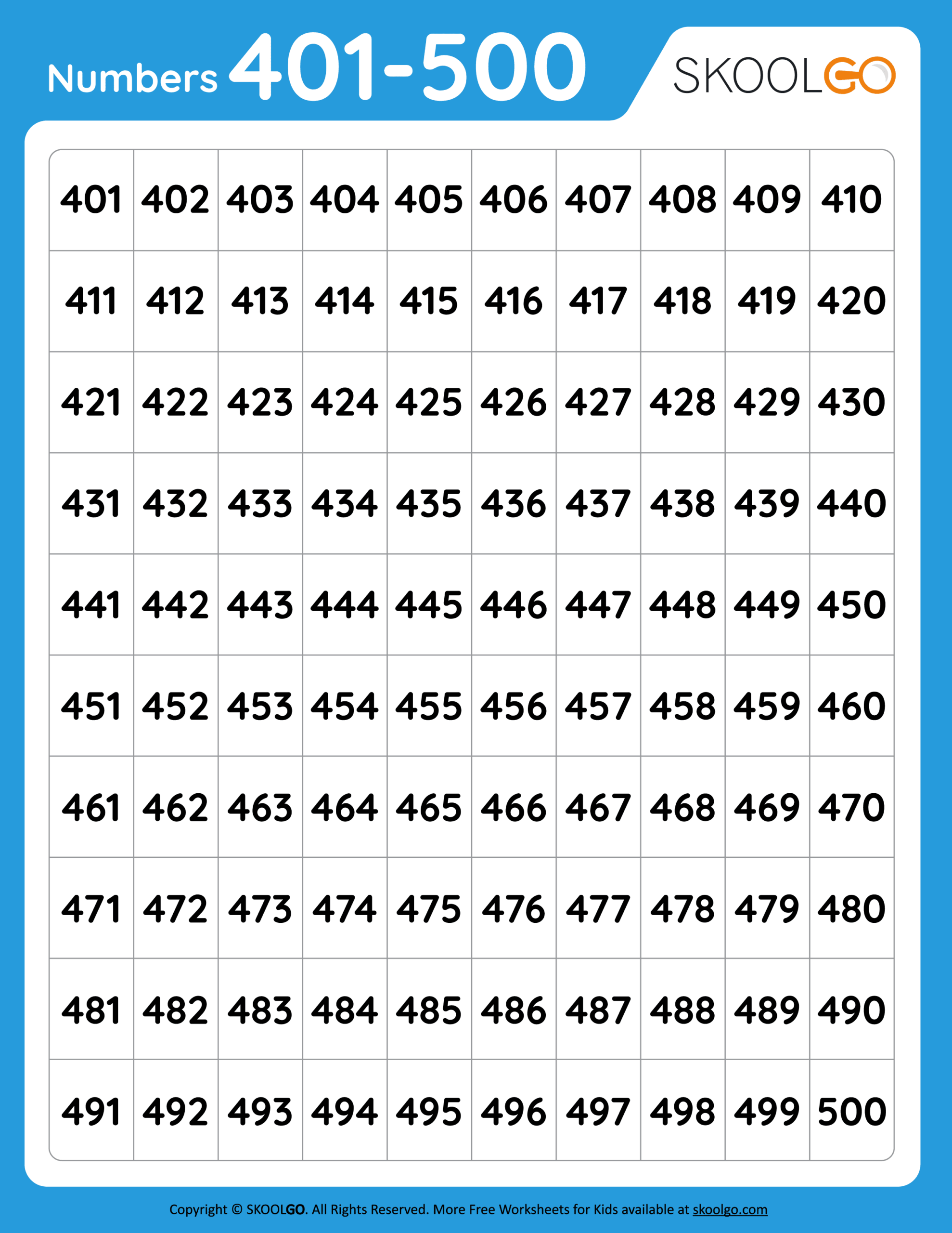 Numbers 401 To 500 Free Worksheet For Kids SKOOLGO Numbers 401 To 500 Free Worksheet For Kids SKOOLGO