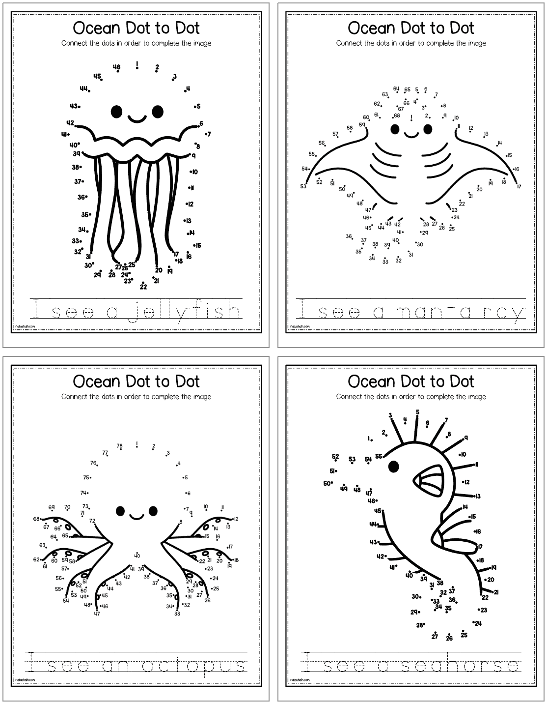 Ocean Animals Connect The Dots Free Printables The Artisan Life