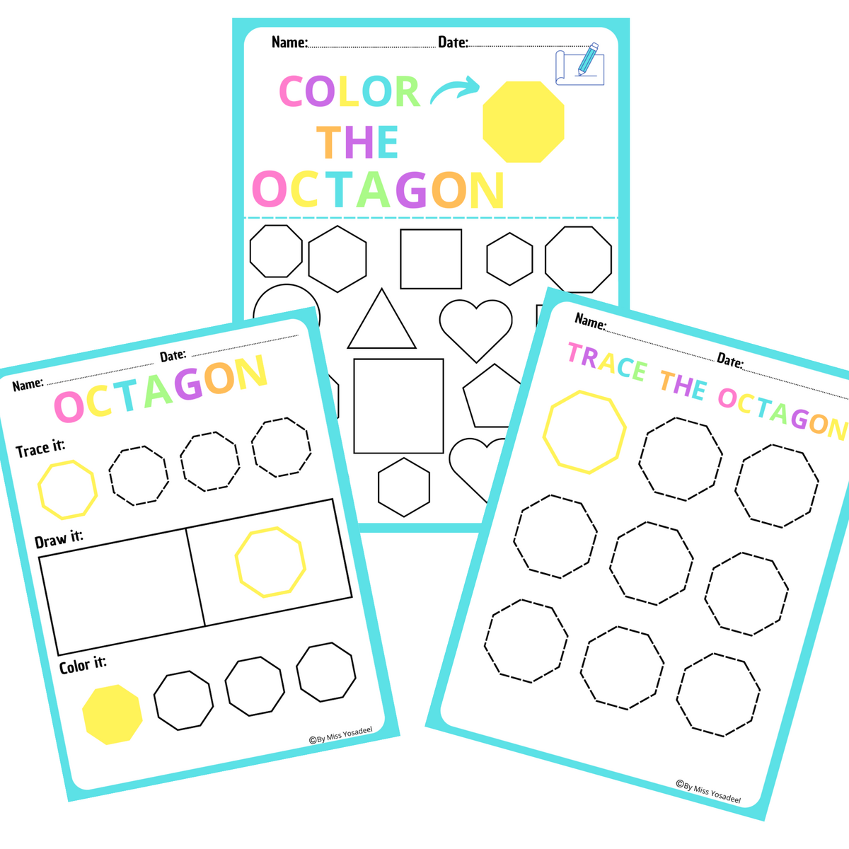 OCTAGON Colorful Fun Shape Worksheets Toddlers Find Color Draw And Trace Made By Teachers Exploring Shapes 2D 3D Made By Teachers