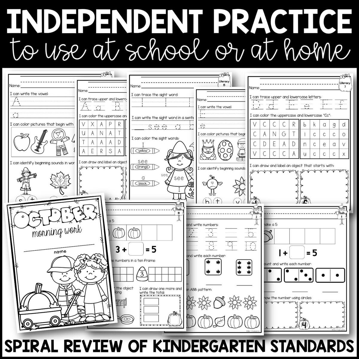 October Morning Work For Kindergarten Math And Literacy Printables Practice Miss Kindergarten Kindergarten Morning Worksheets