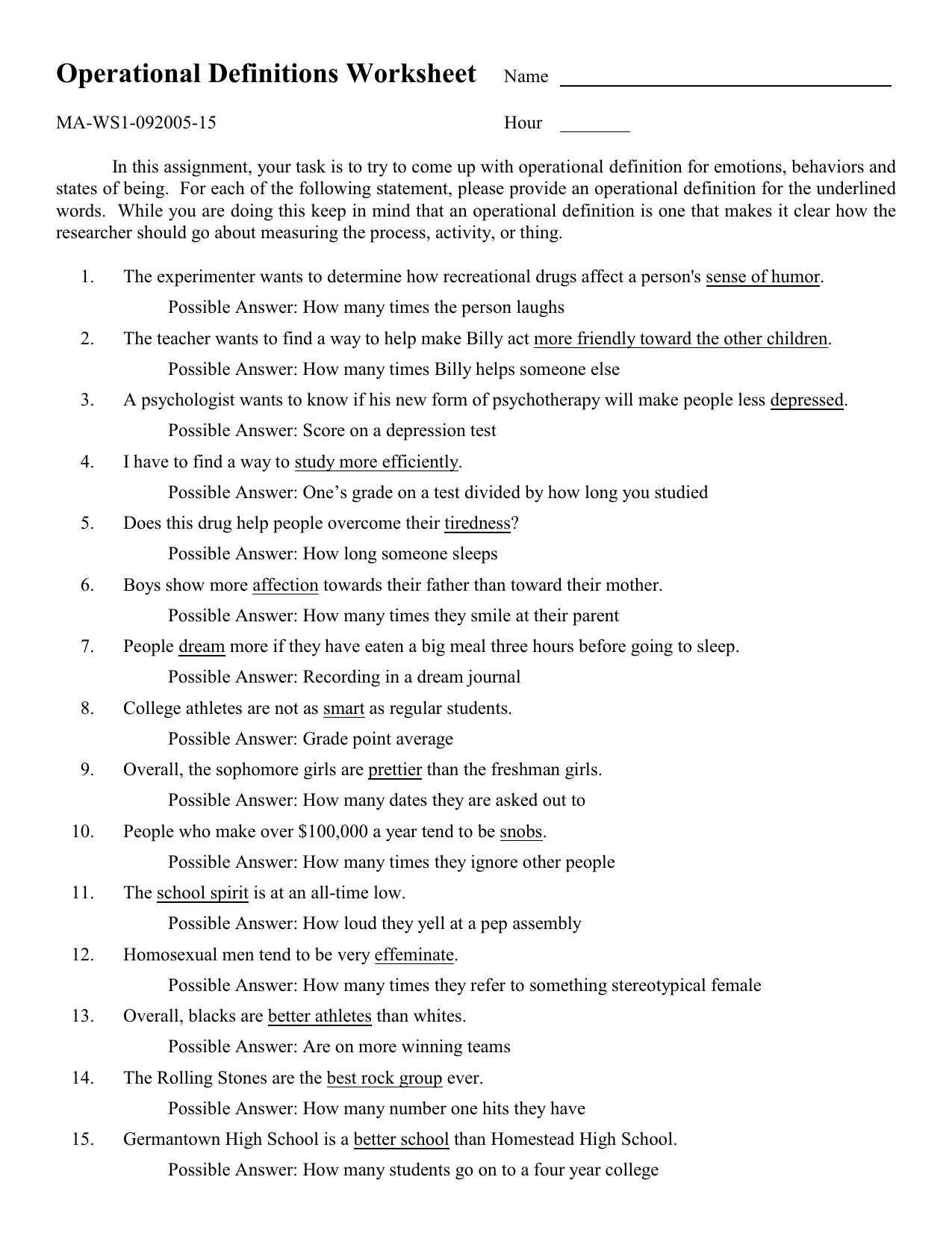 Operational Definitions Worksheet Psychology Operational Definitions Worksheet Psychology