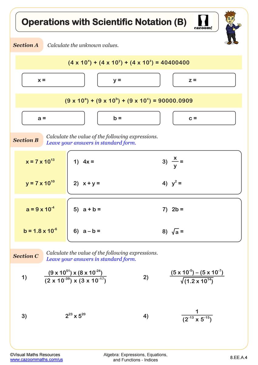 Operations With Scientific Notation B Worksheet PDF Printable Algebra Worksheet Cazoom Math Operations With Scientific Notation Word Problems Worksheet 8th Grade PDF Worksheets Cazoom Math