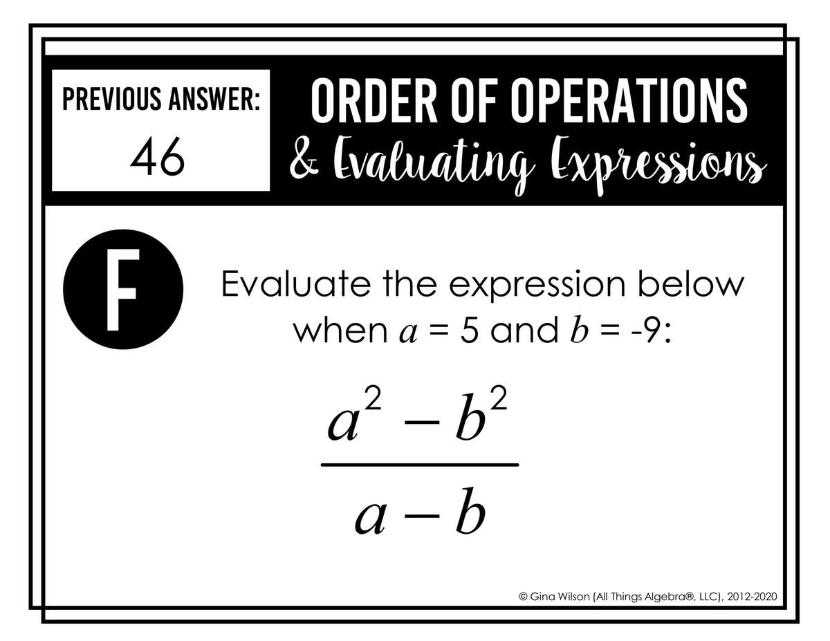 Order Of Operations Evaluating Expressions Scavenger Hunt All Things Algebra Using Order Of Operations Worksheet Download