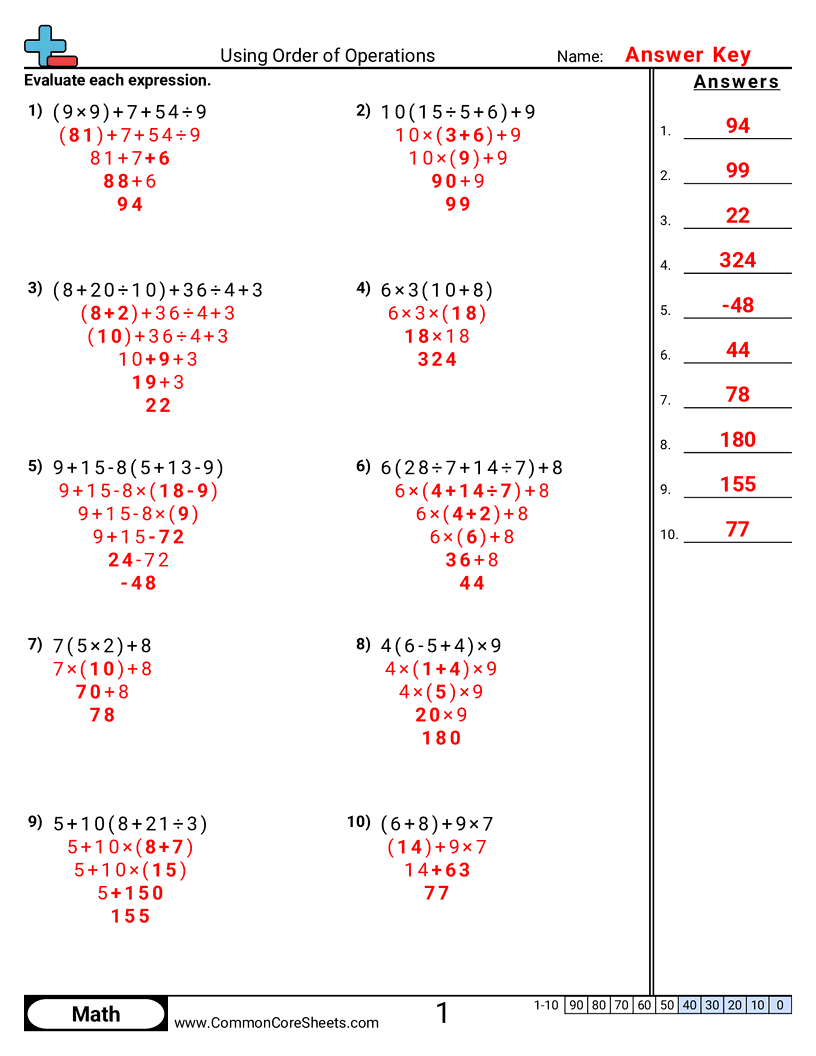 Order Of Operations Worksheets