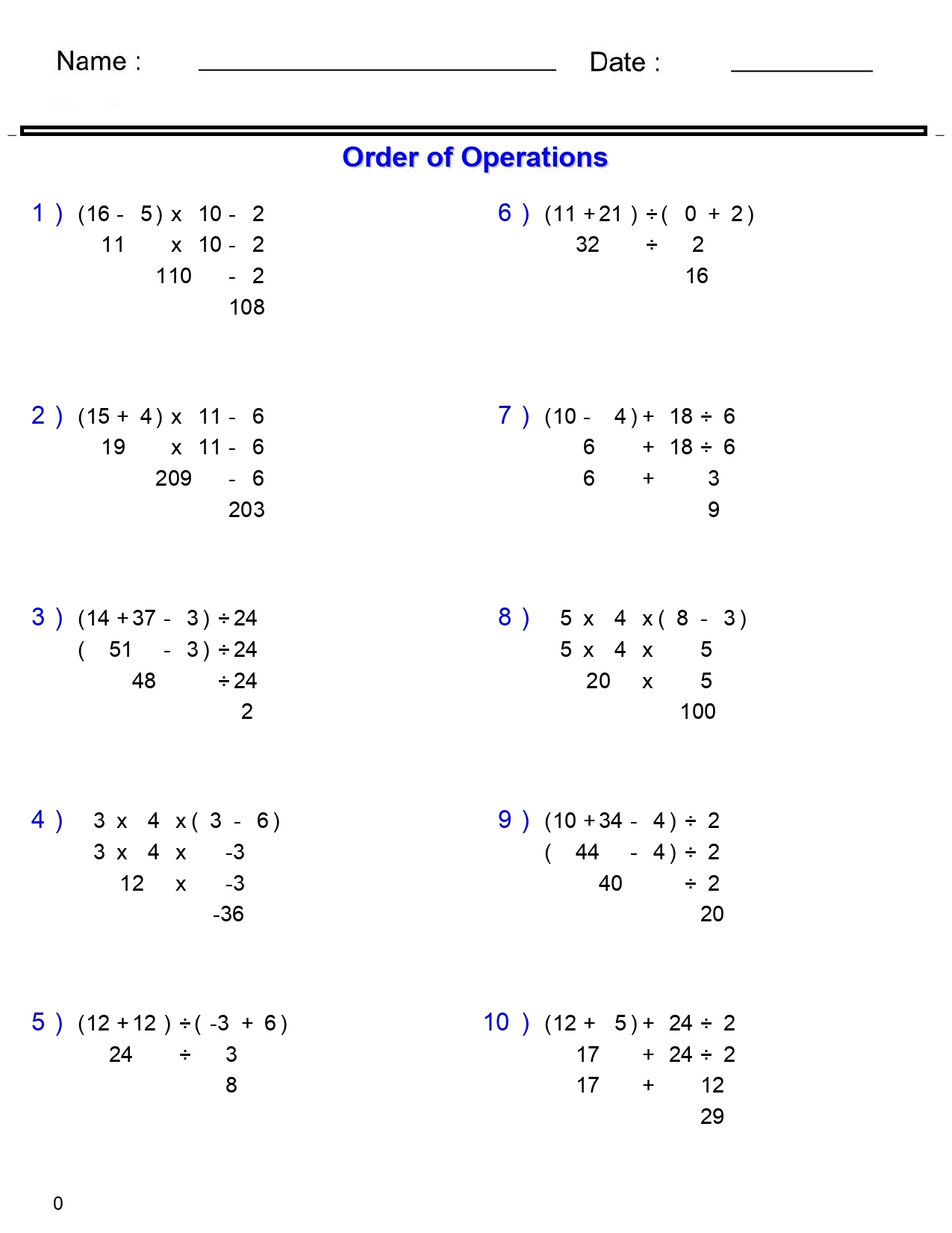 PEMDAS Problems Order Of Operations Worksheets Basic With Parentheses Made By Teachers Order Of Operations Worksheets