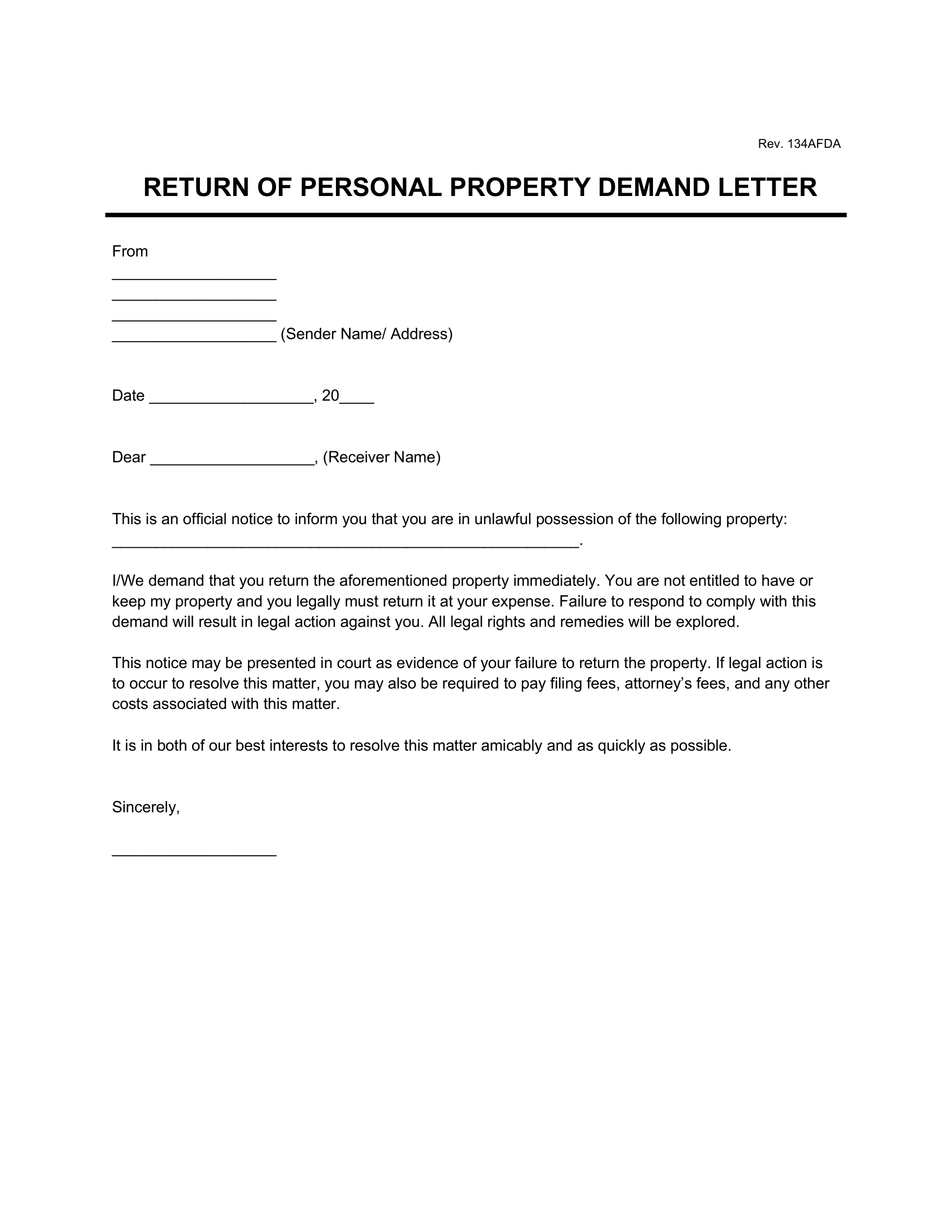 Personal Property Demand Letter PDF Word Personal Property Demand Letter PDF Word
