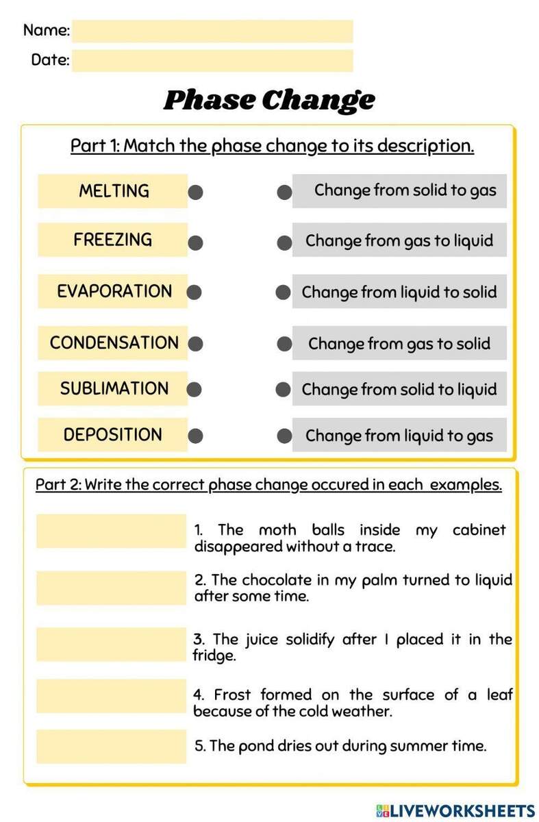 Phase Changes Worksheet Explore States Of Matter