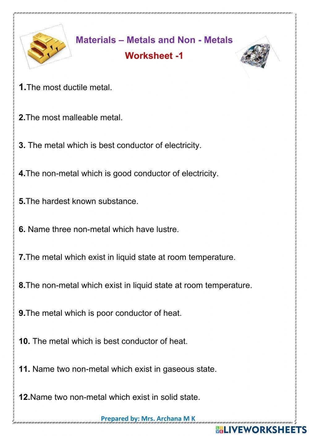 Physical Properties Of Metals And Non Metals Worksheet Live Worksheets Library Physical Properties Of Metals And Non Metals Worksheet Live Worksheets Library