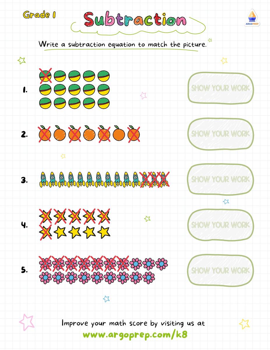 Pictures Objects 0 20 Subtraction 1st Grade Worksheets ArgoPrep