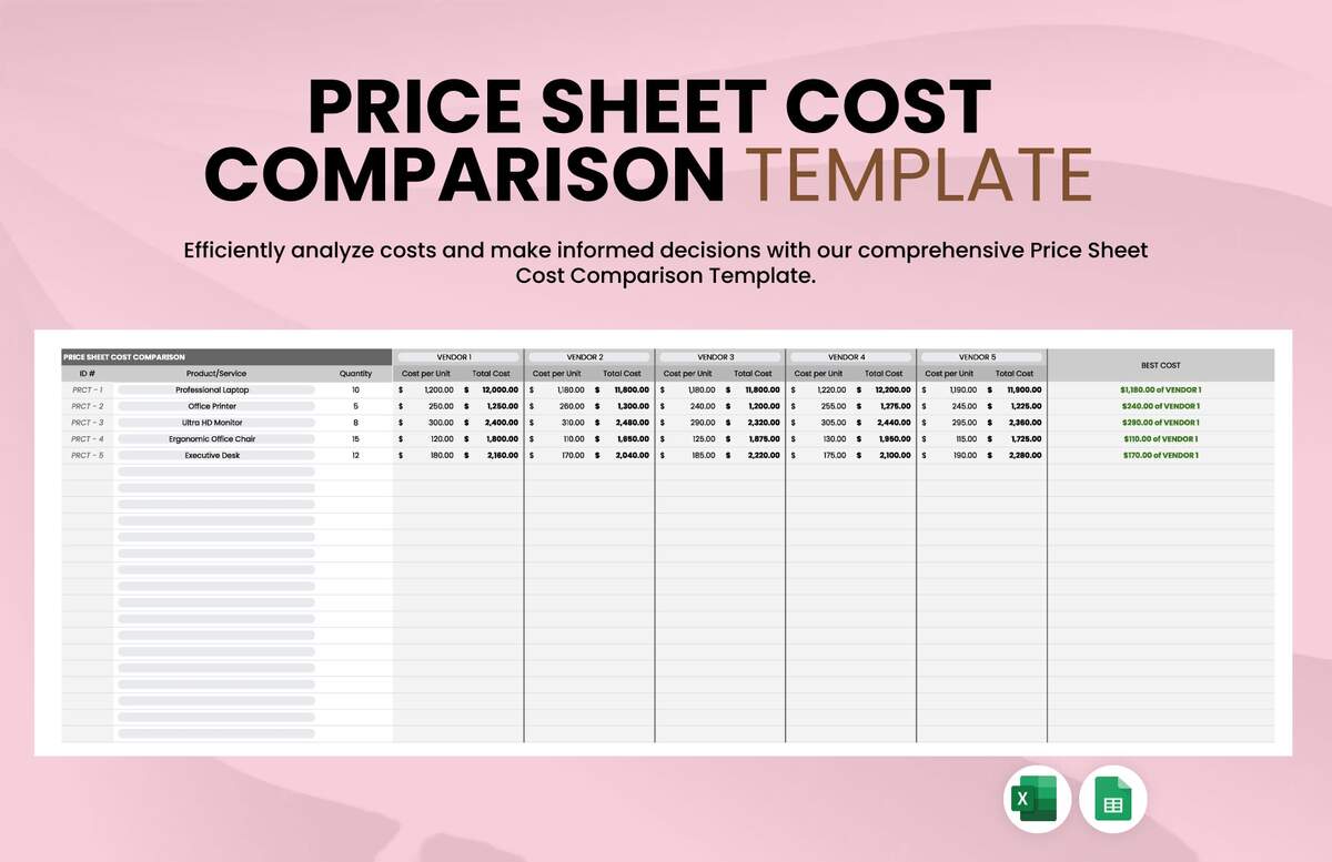 Free Price Comparison Templates Smartsheet