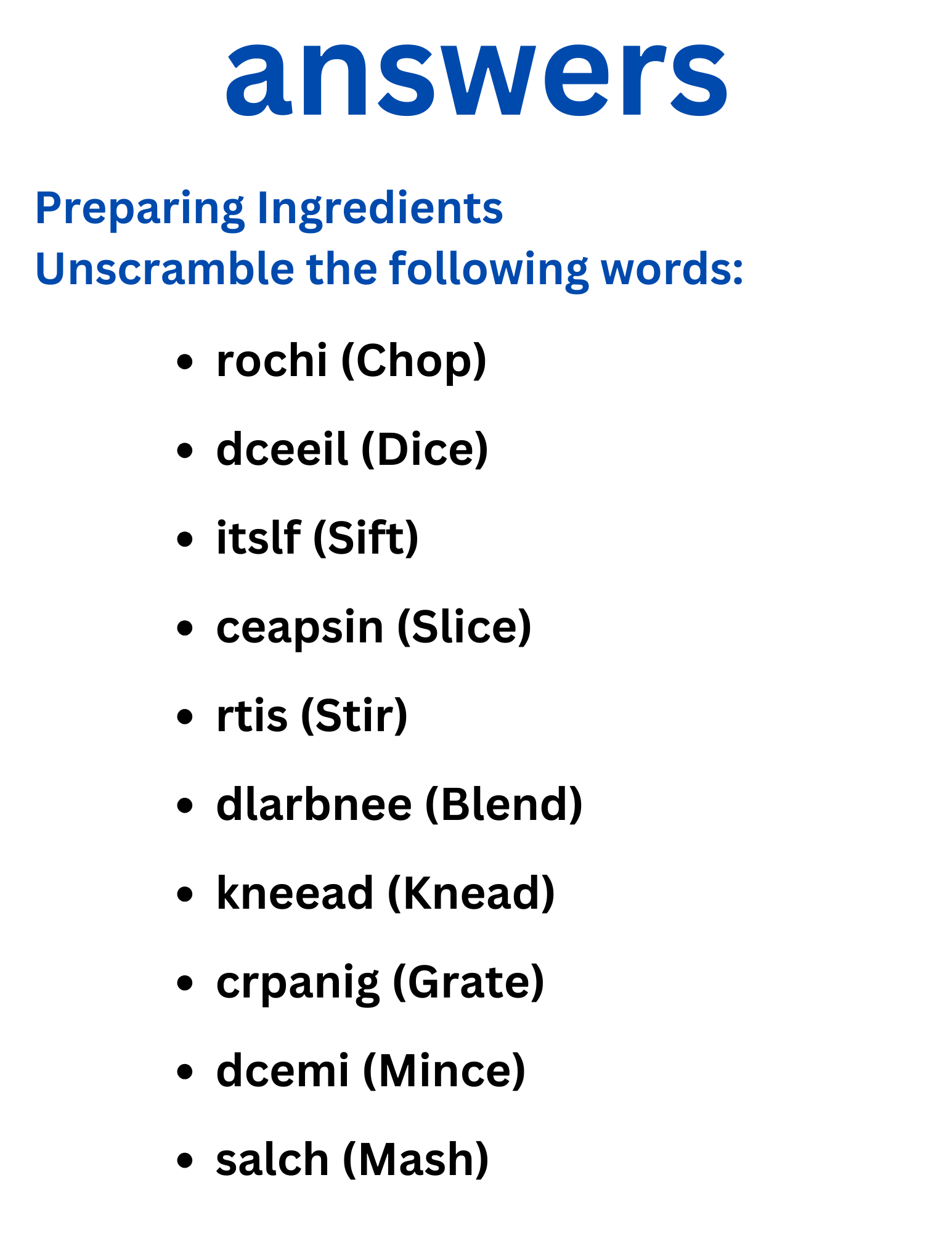 Printable Basic Cooking Terms Unscramble Worksheet Answer Key Made By Teachers Printable Basic Cooking Terms Unscramble Worksheet Answer Key Made By Teachers