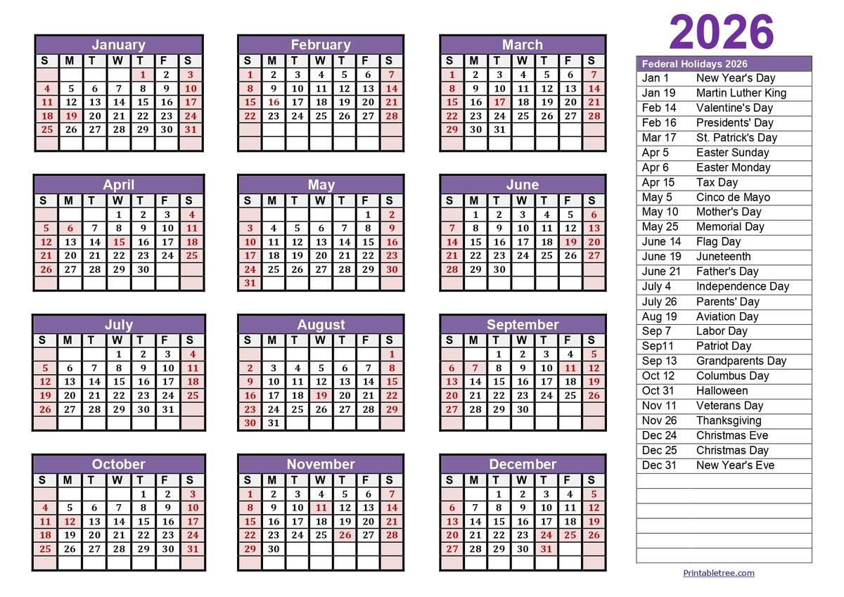 Printable Calendar 2026 One Page With Holidays Single Page 2026 Yearly Blank PDF Templates Printable Calendar 2026 One Page With Holidays Single Page 2026 Yearly Blank PDF Templates