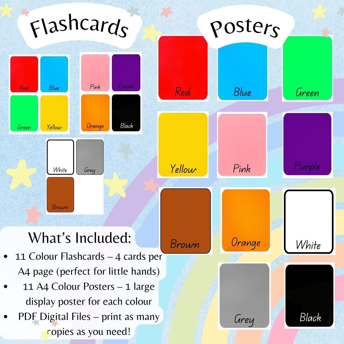 Printable Colour Flashcards Posters 11 Bright Colours School Ready Font A4 Digital Download For Early Learning Learn Colours Colors Etsy