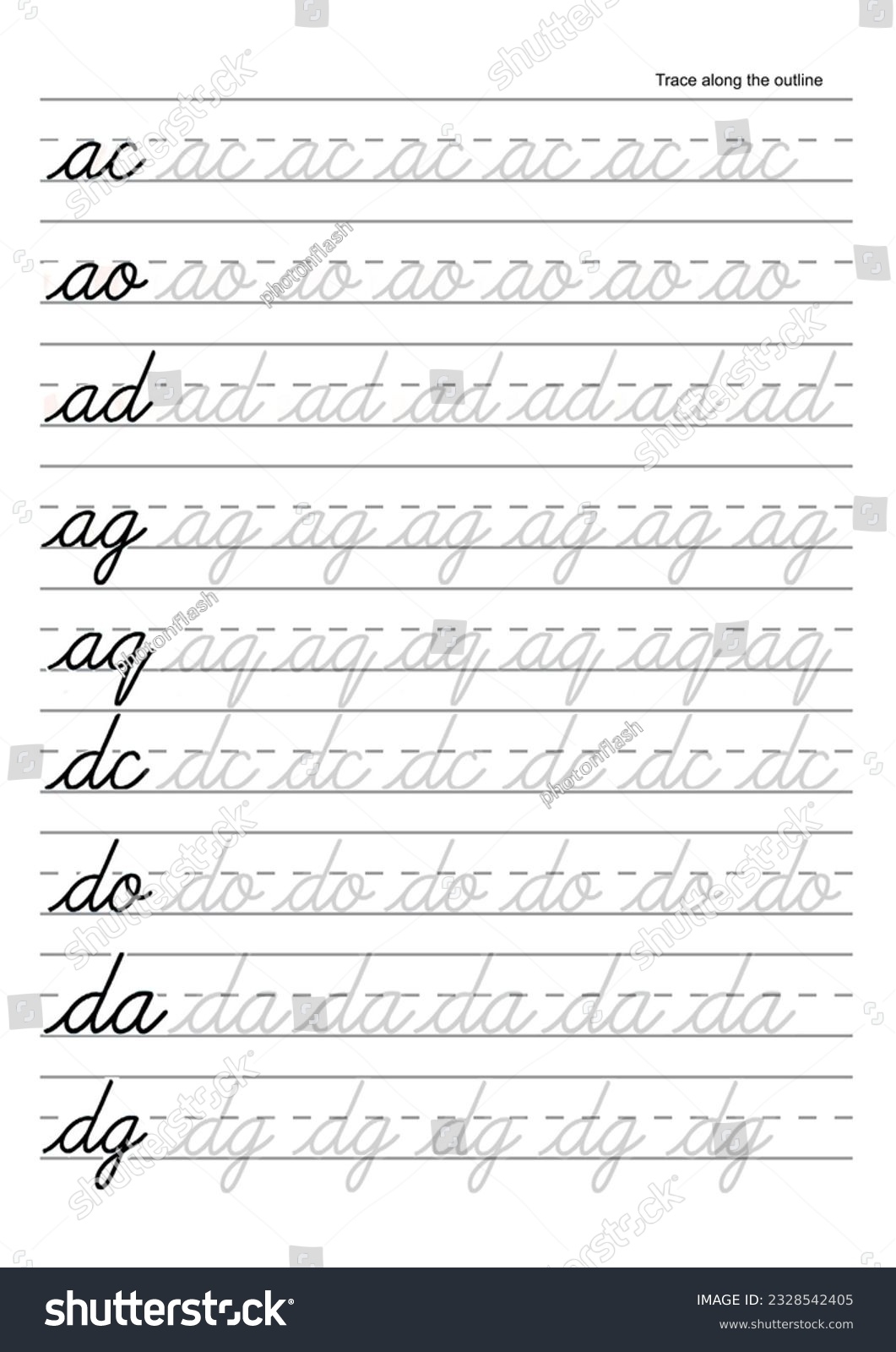 Printable Cursive Writing Practice Sheets Kids Stock Illustration 2328542405 Shutterstock Printable Cursive Writing Practice Sheets Kids Stock Illustration 2328542405 Shutterstock