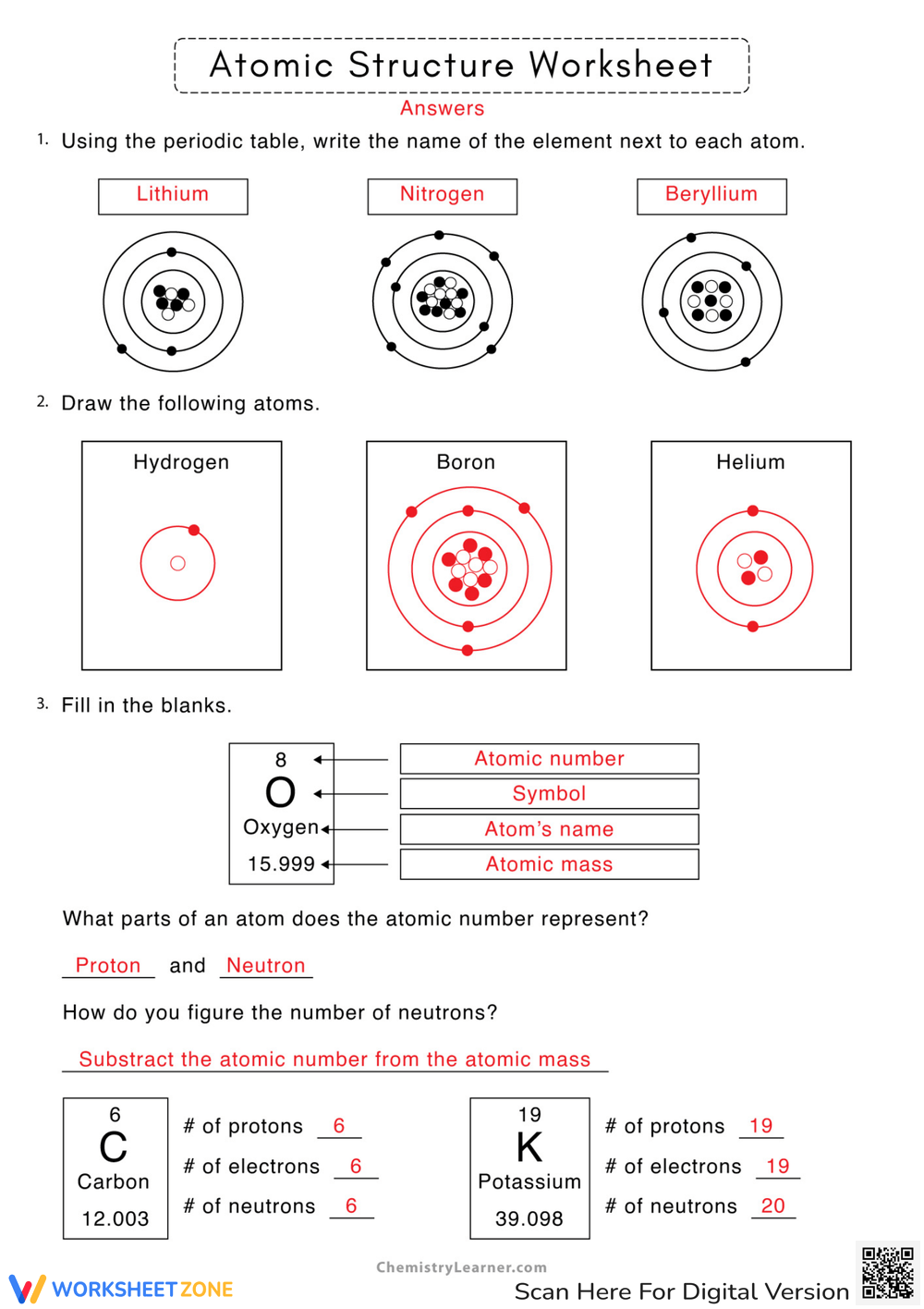 Printable Grade 9 Protons Neutrons And Electrons Practice Worksheets Download