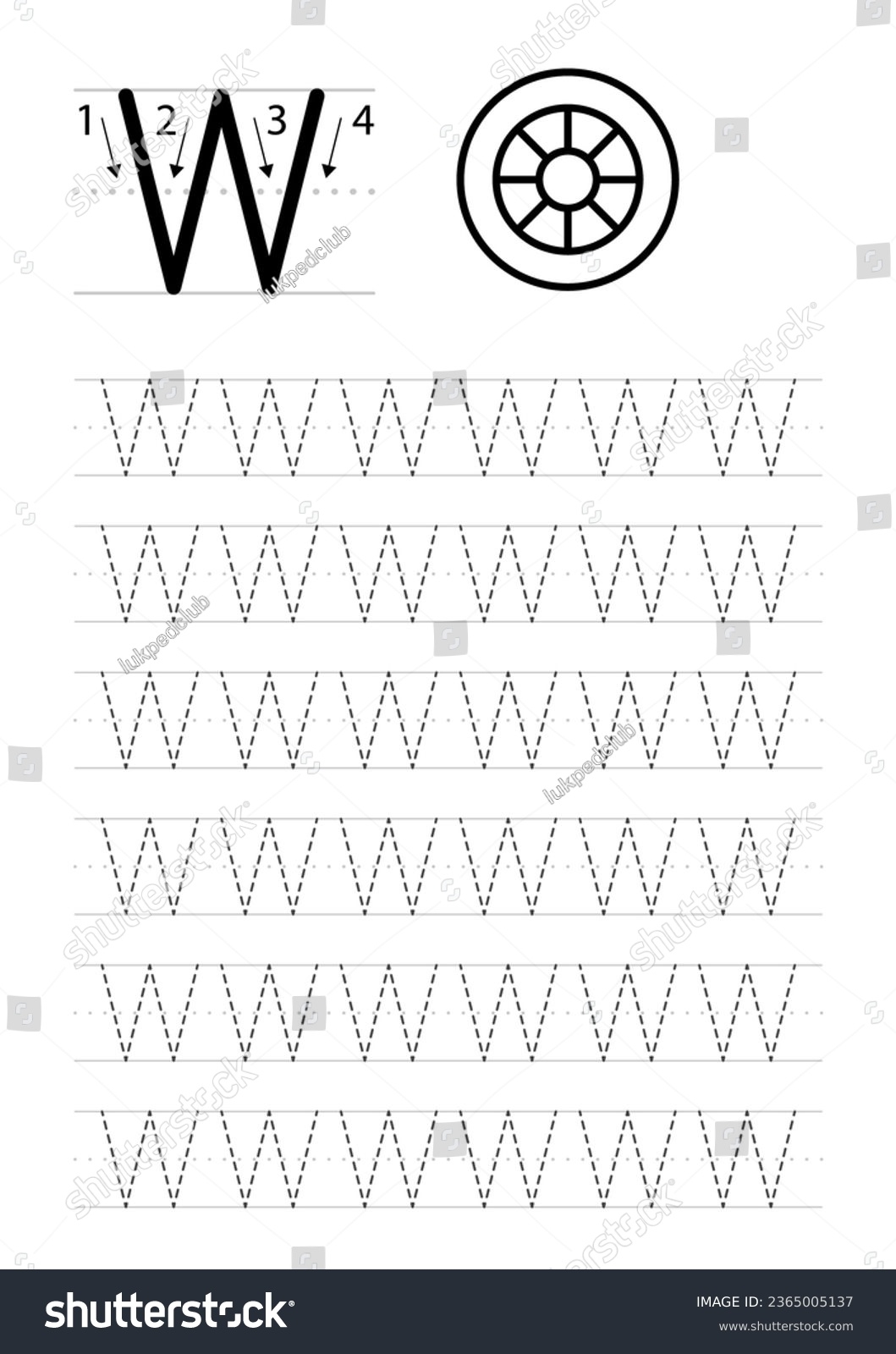 Printable Letter W Alphabet Tracing Worksheet Stock Vector Royalty Free 2365005137 Shutterstock