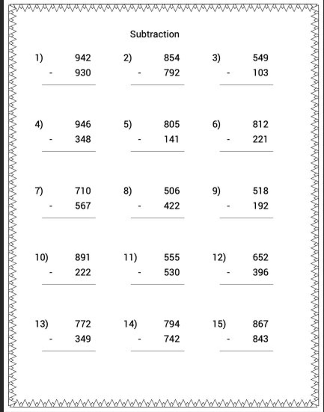 Printable Math Worksheets Subtraction Homeschool Instant Download With Answers Etsy