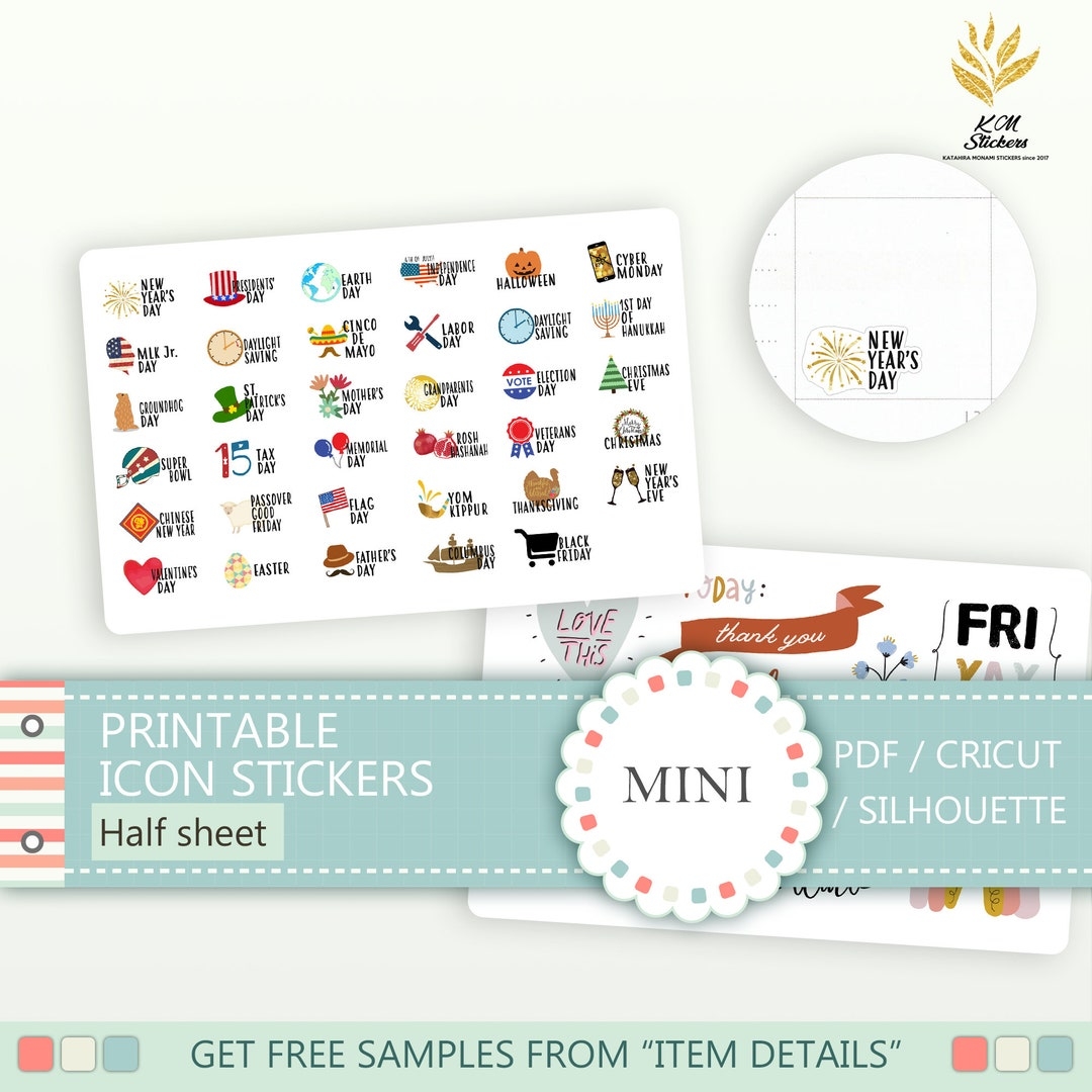 Printable Mini Holiday And Event Stickers Half Sheet Size Planner Stickers US National Hoidays Cat Ss G5 1 Etsy