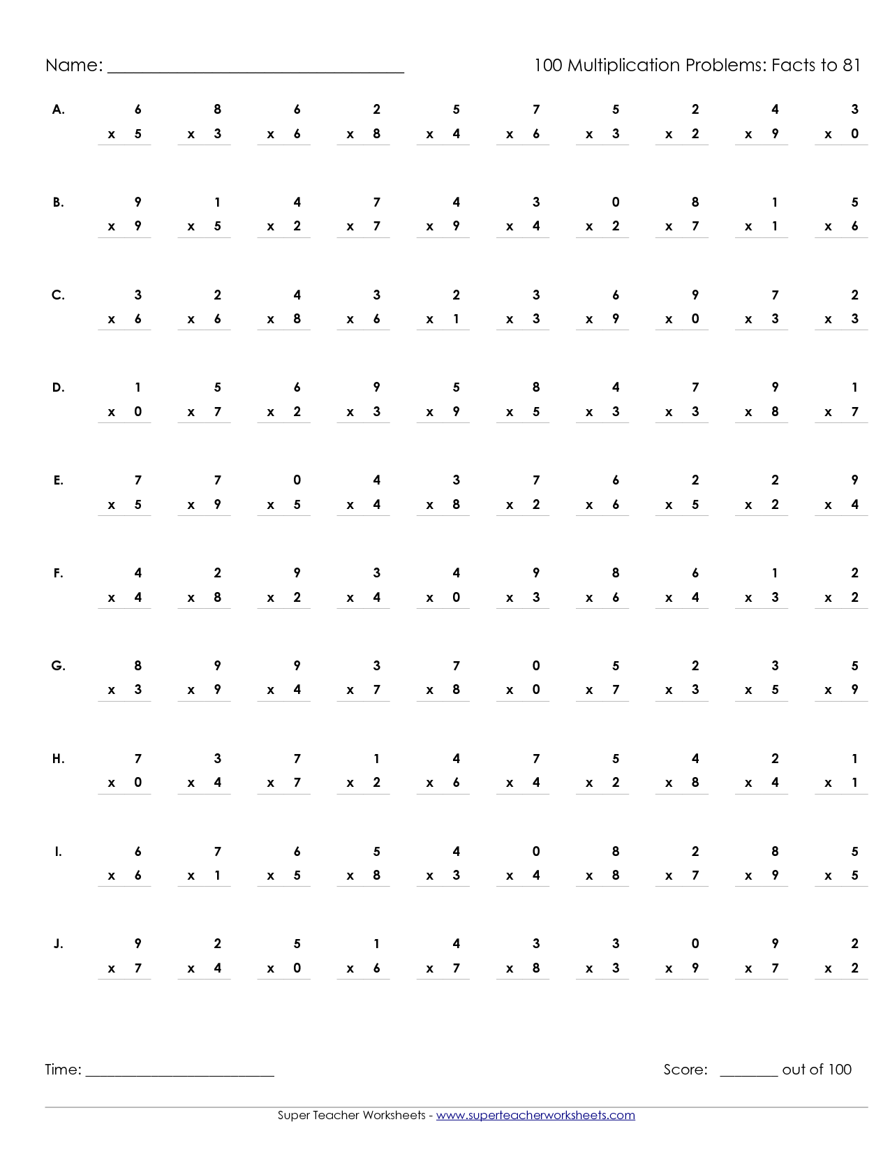 Printable Multiplication Worksheets 100 Problems Multiplication Worksheets Library Printable Multiplication Worksheets 100 Problems Multiplication Worksheets Library