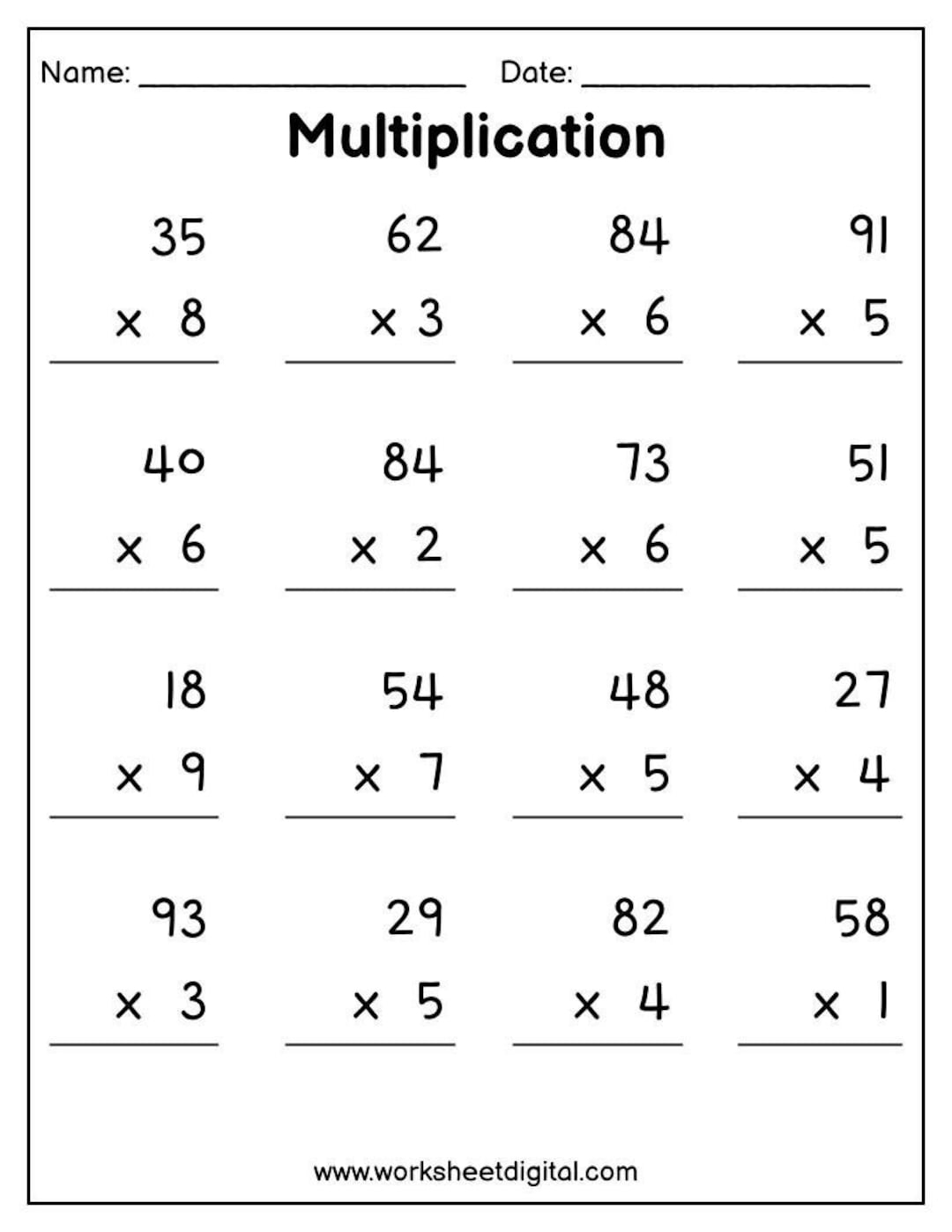 2 Digit By 1 Digit Area Model Multiplication Worksheets Made By Teachers