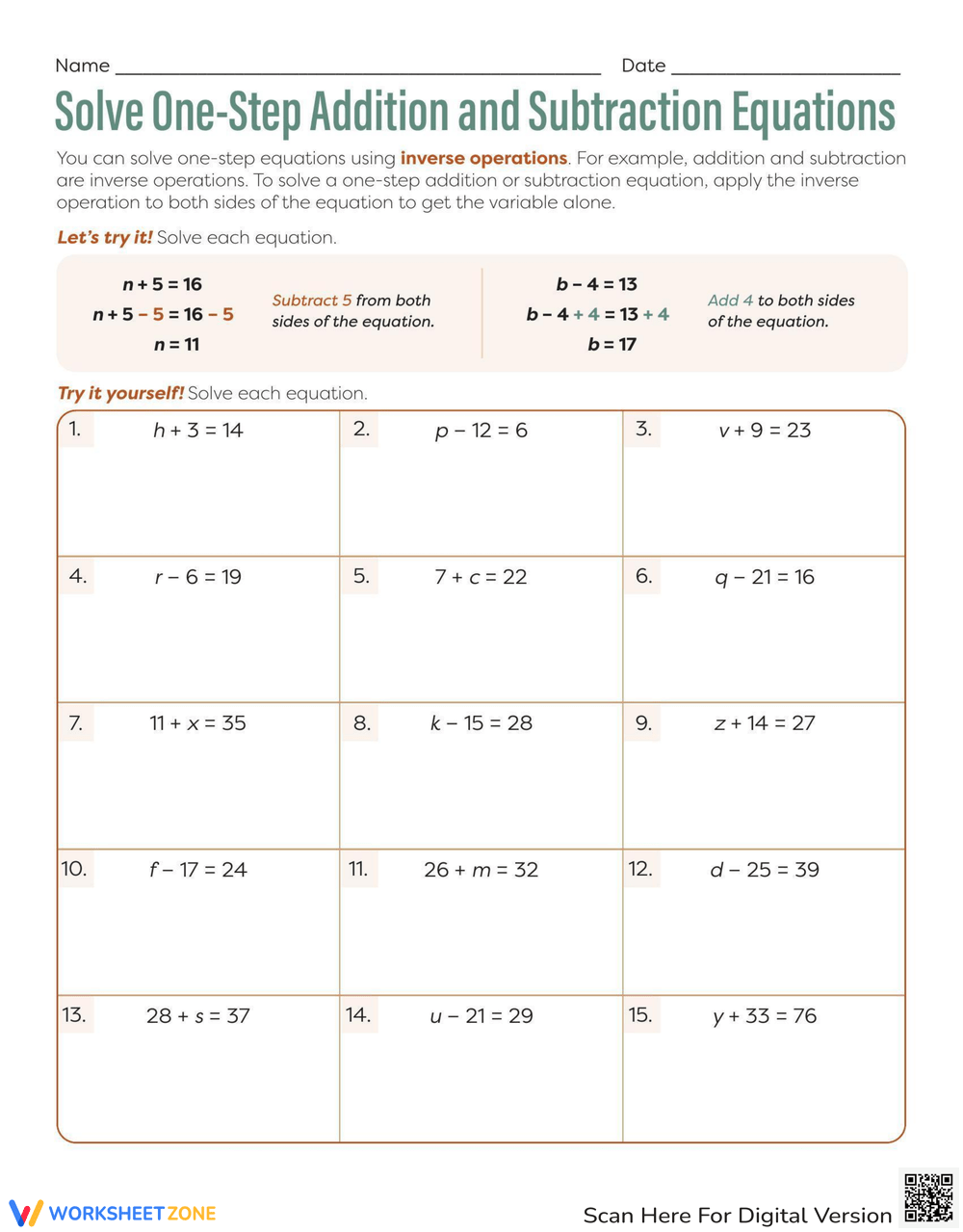 Printable One Variable Equations Worksheets Printable One Variable Equations Worksheets