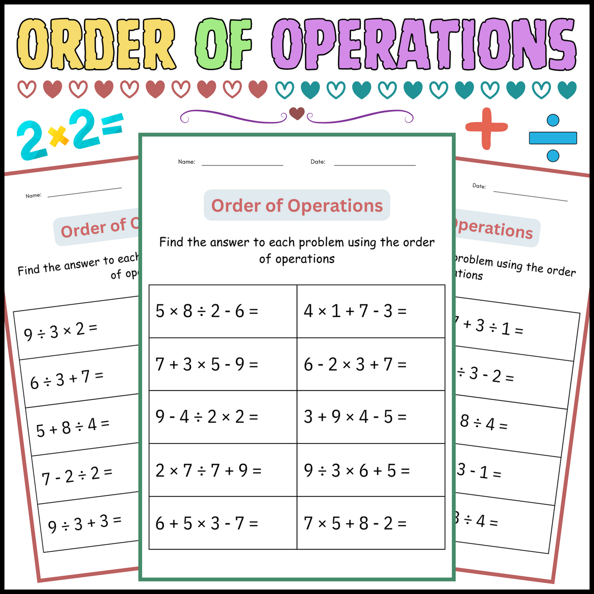 Simple Order Of Operations Worksheet Worksheets Worksheets