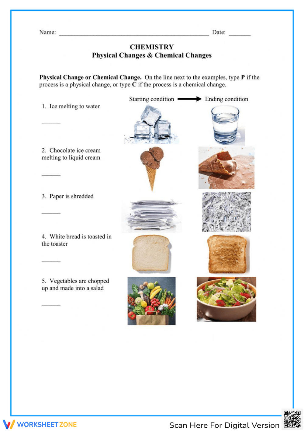Printable Physical And Chemical Changes Worksheets Download