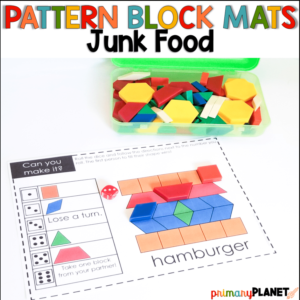 Printable Pictures With Pattern Blocks Junk Food Math Games With Dice Primary Planet